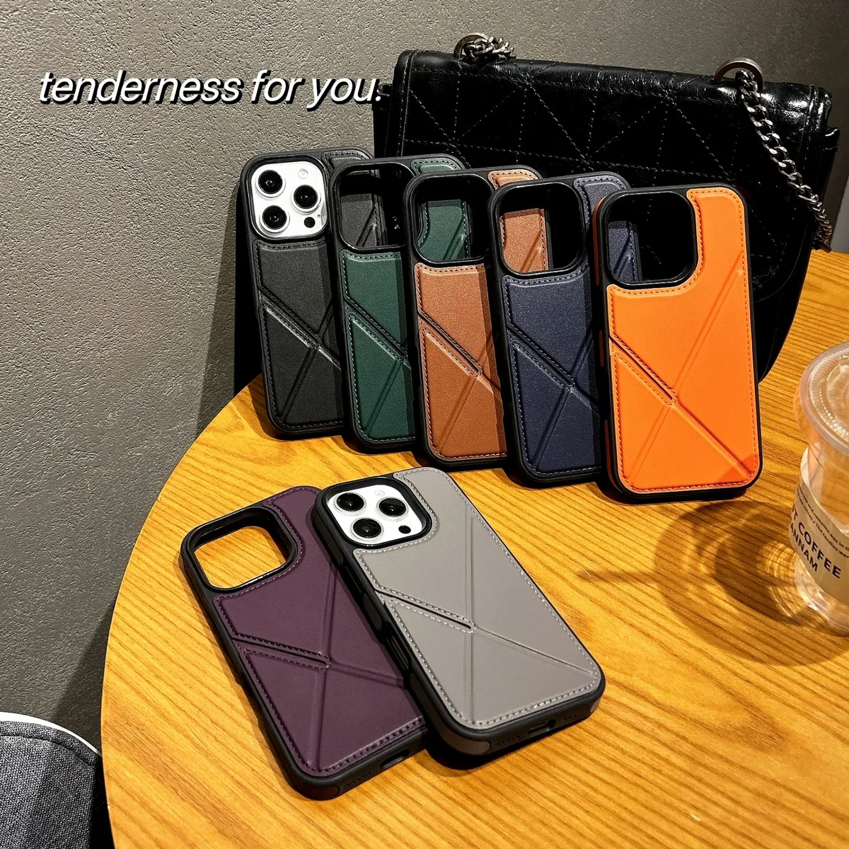 折叠支架插卡包皮套适用iPhone16Promax皮纹手机壳苹果15PROMAX简约防摔14pm可插公交地铁卡ip13皮革12保护套 - 图片 5