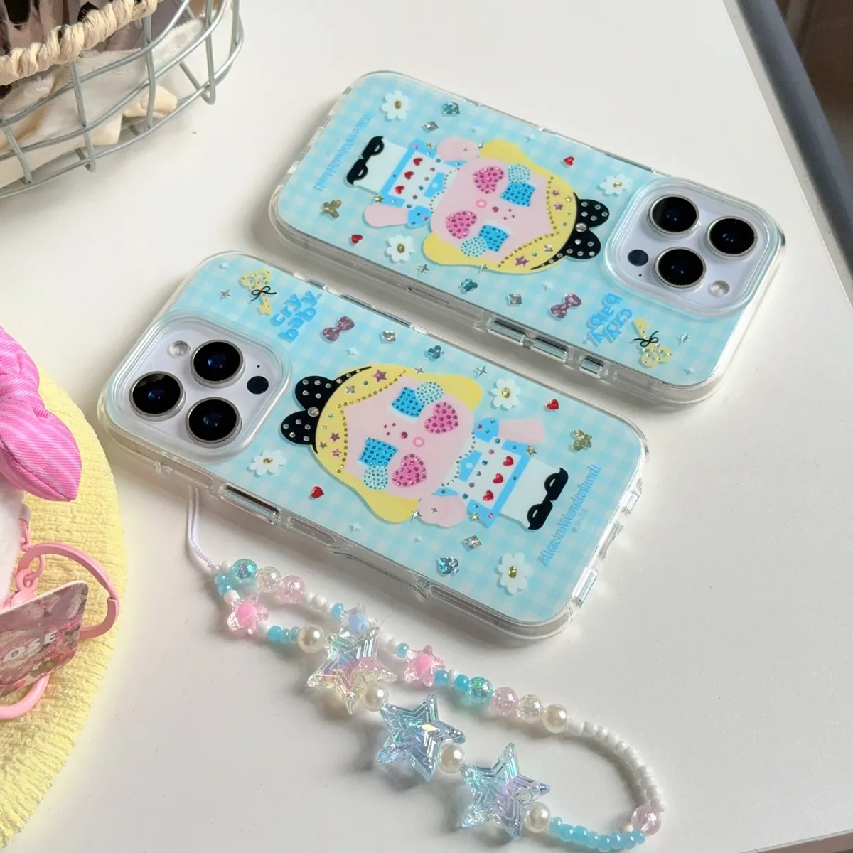 彩钻爱丽丝哭娃适用iphone16promax苹果15Pro手机壳新款14卡通防摔13手链保护套 - 图片 2