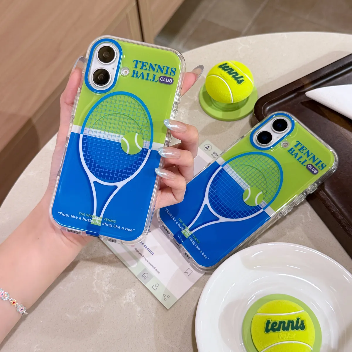 立体网球创意适用苹果16promax手机壳个性植绒网球支架iphone14新款15promax双面IMD