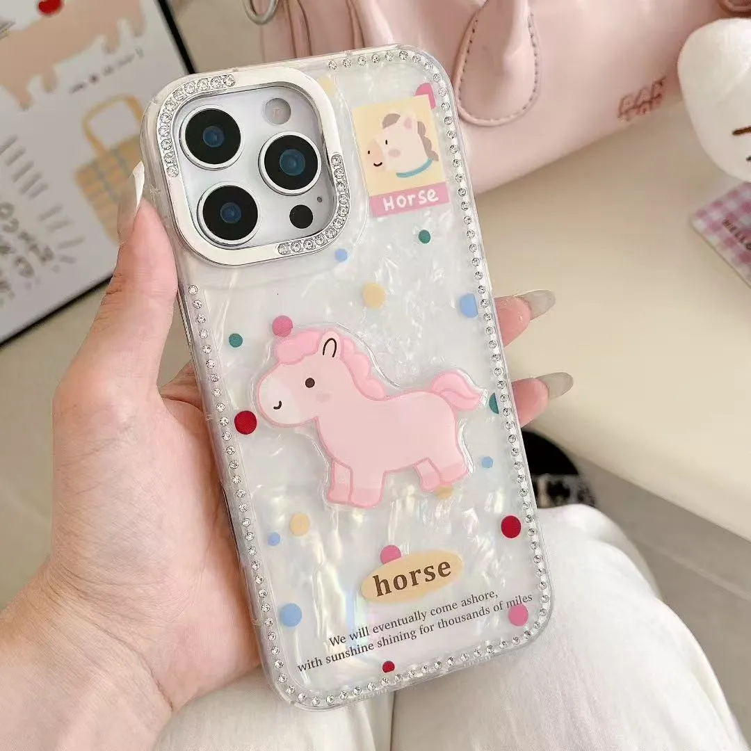 高级感贝壳纹可爱立体木马手绳适用苹果16promax手机壳iphone15pro新款13pro女款14pro防摔12硅胶保护套 - 图片 7
