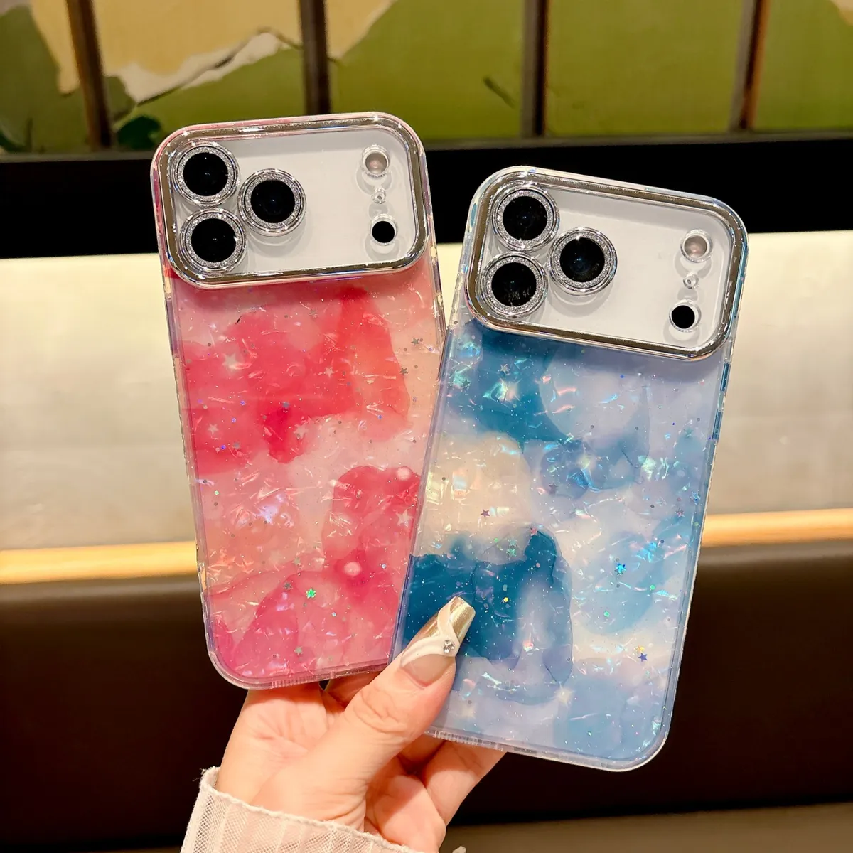 适用苹果系列iPhone17新款手机壳17pro16promax高级晕染理石纹14pro15promax银灰色闪粉镜头保护套 - 图片 14