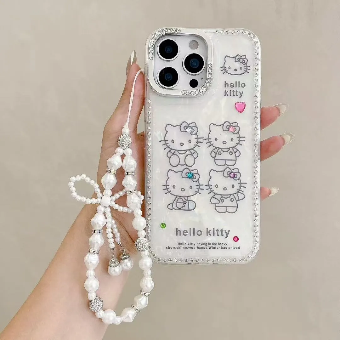 奢华高级感点钻贝壳纹四只猫适用于苹果16promax手机壳iphone15保护套14闪钻13防摔新款15pro可爱max手机套网红