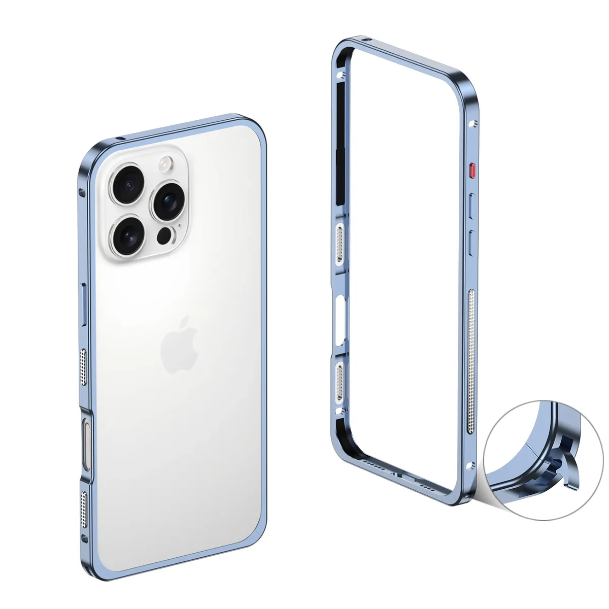 (外贸白底图)适用于iphone16promax/苹果15/14/13系列海马扣防摔散热金属简约边框保护套