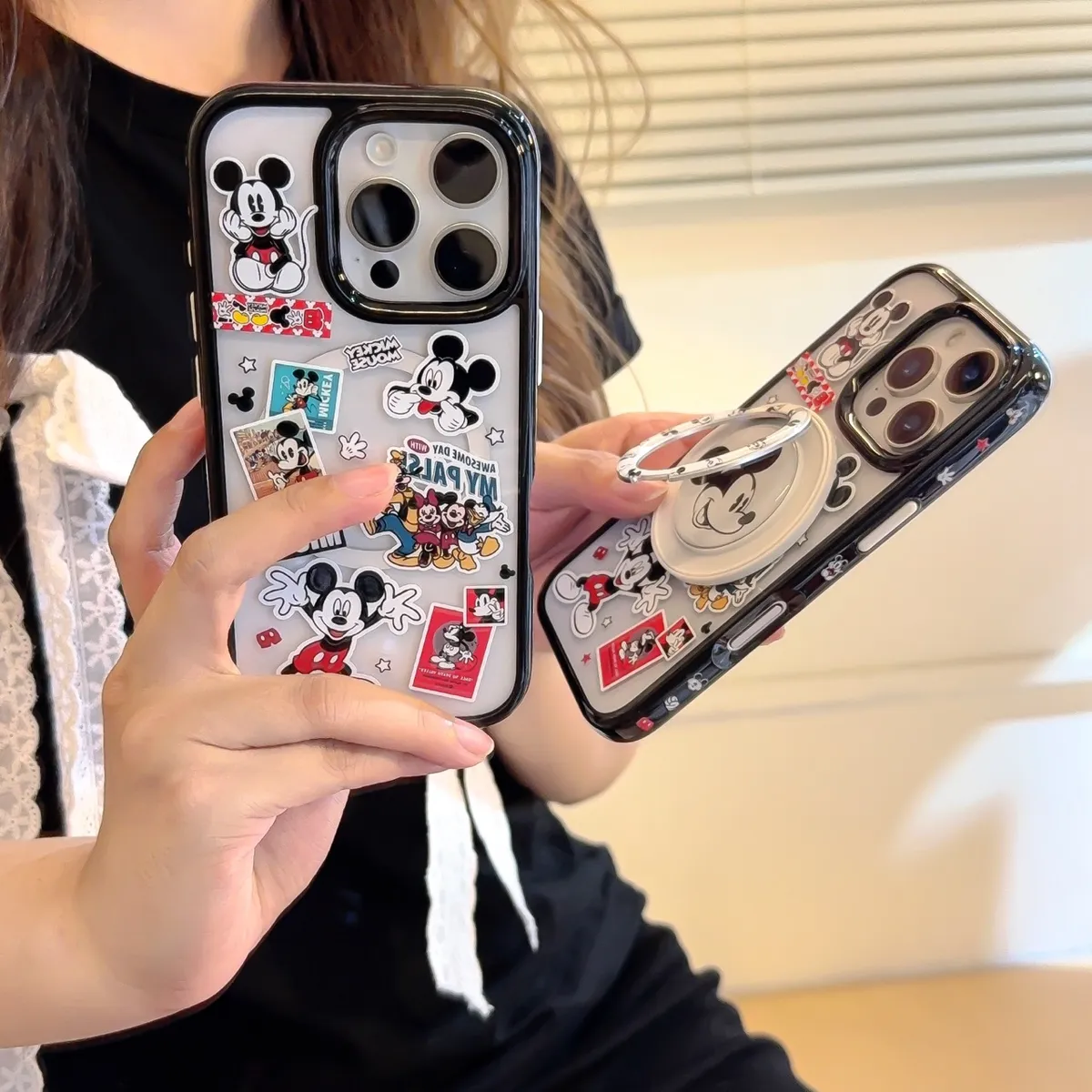 ins卡通米奇插画磁吸手机壳适用iPhone16promax手机壳苹果15新款透明14防摔简约13支架保护套 - 图片 5
