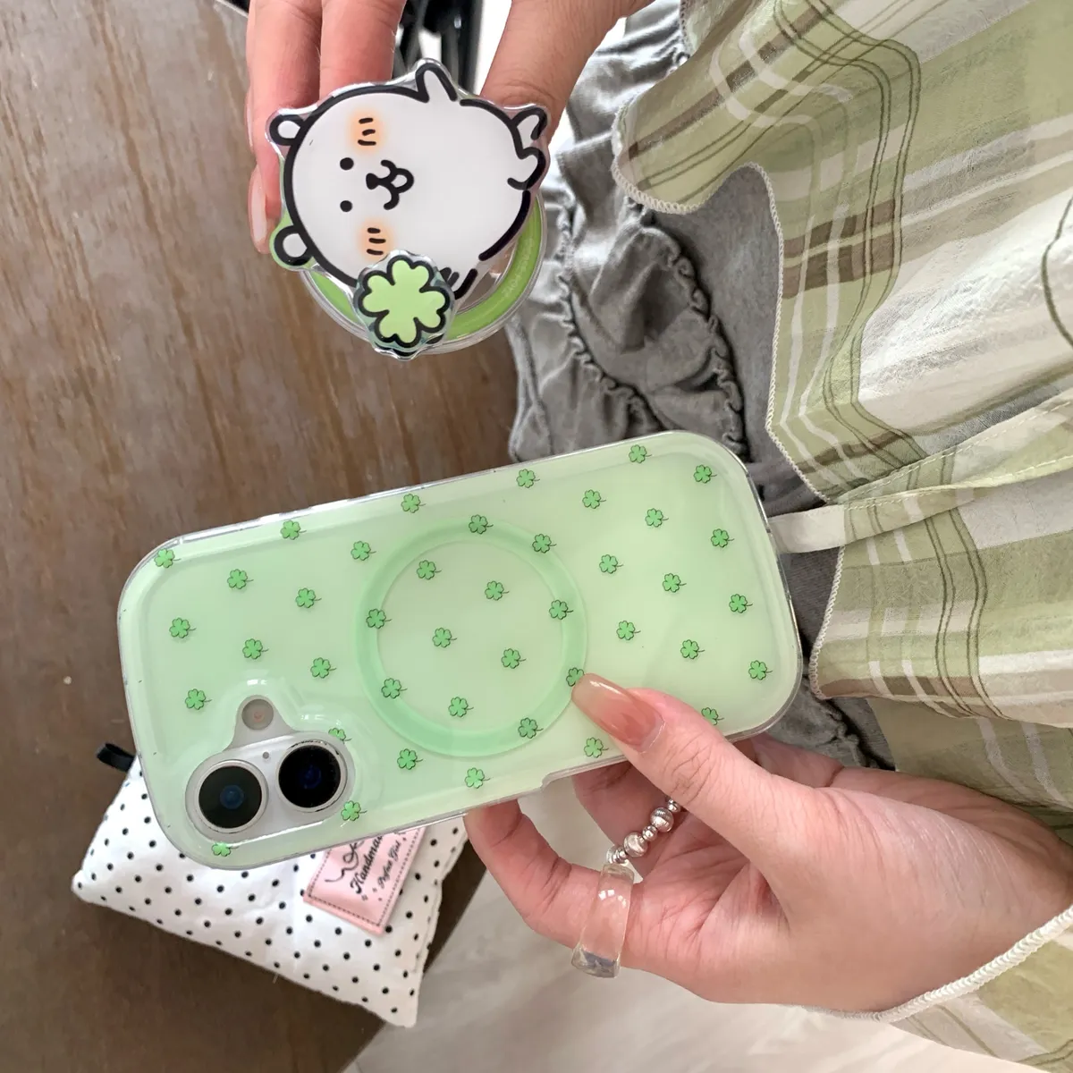 四叶草自嘲熊适用于苹果16/15/14/13/promax手机壳iphone16promax可爱卡通 - 图片 5