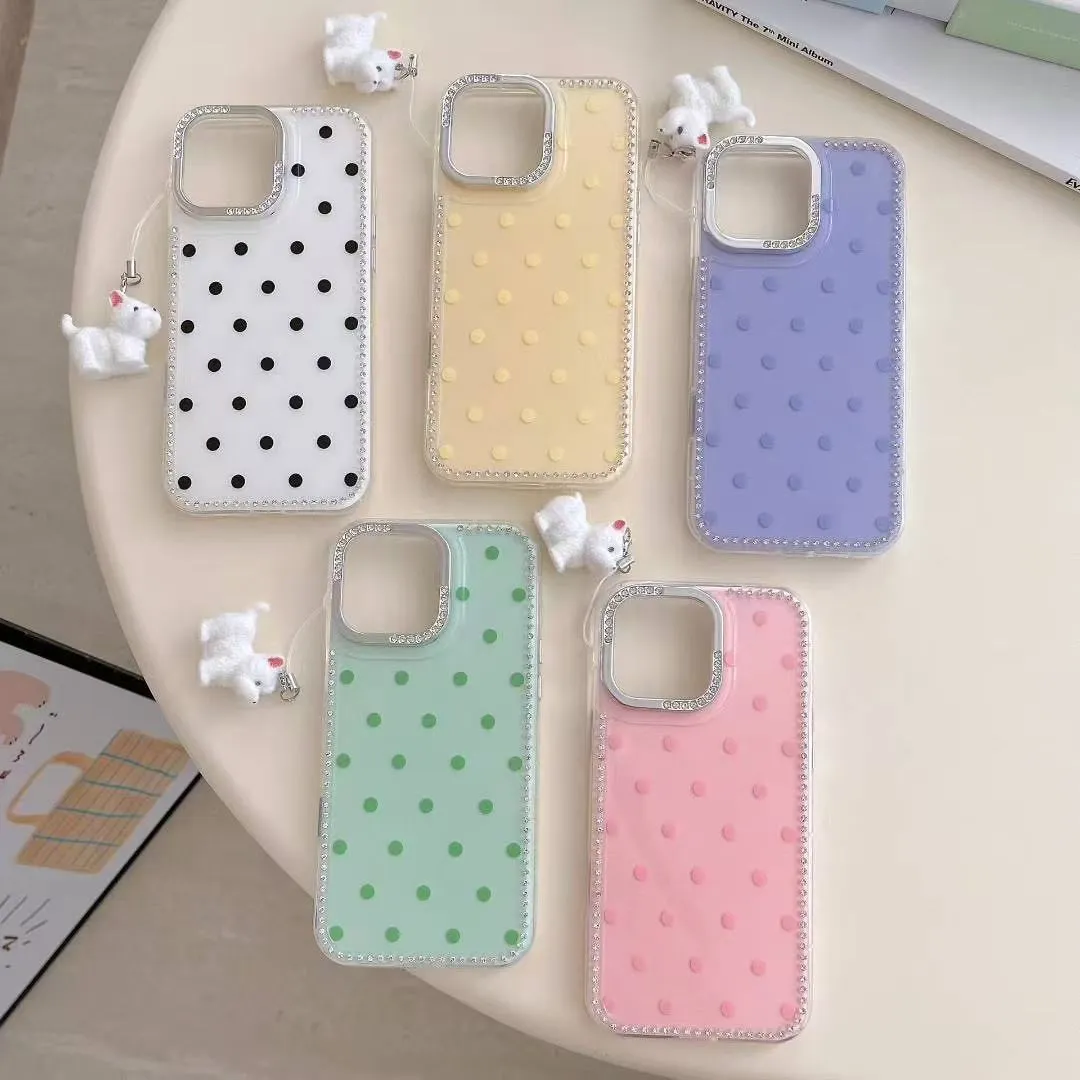 简约闪钻多巴胺波点狗狗挂件适用苹果16promax手机壳iphone15pro新款13pro创意14pro防摔12硅胶保护套
