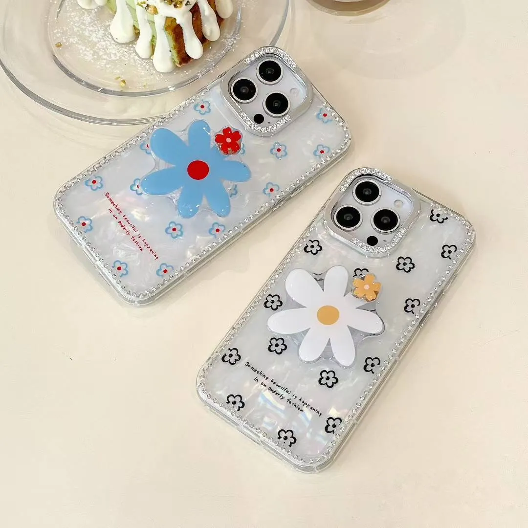 闪钻贝壳纹花朵旋转支架iPhone16/15手机壳适用苹果14/13promax硬壳12链条挂绳高级感小众日韩ins风新款 - 图片 8