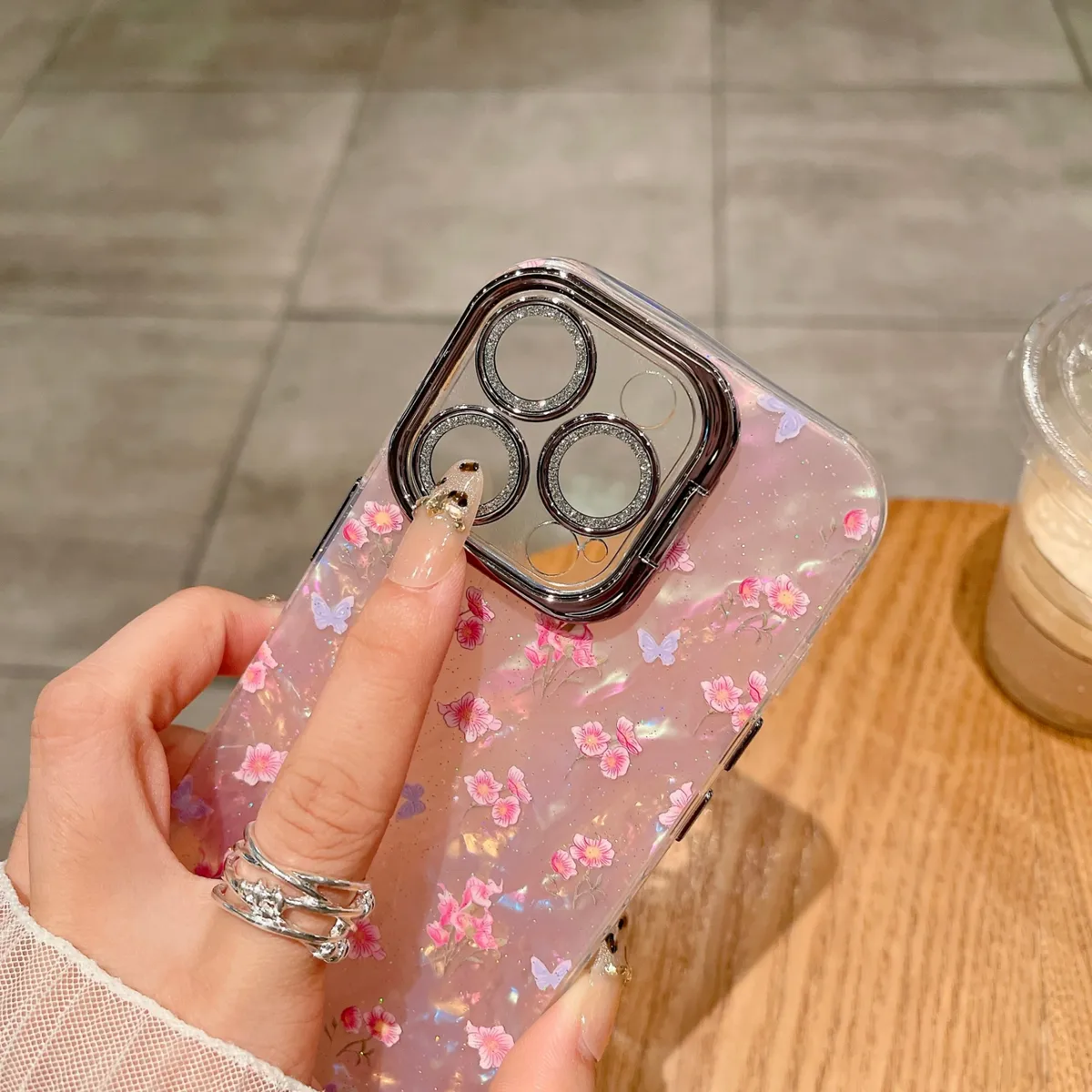 适用苹果系列iPhone16网红手机壳14promax小清新15promax粉底小碎花全包镜头支架14/13高级感新款保护套 - 图片 4