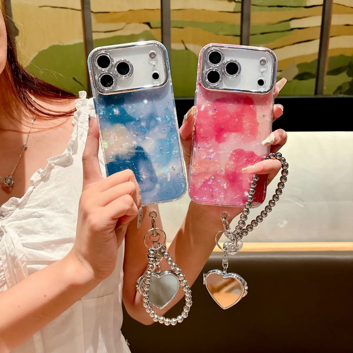 适用苹果系列iPhone17新款手机壳17pro16promax高级晕染理石纹14pro15promax银灰色闪粉镜头保护套 - 图片 4