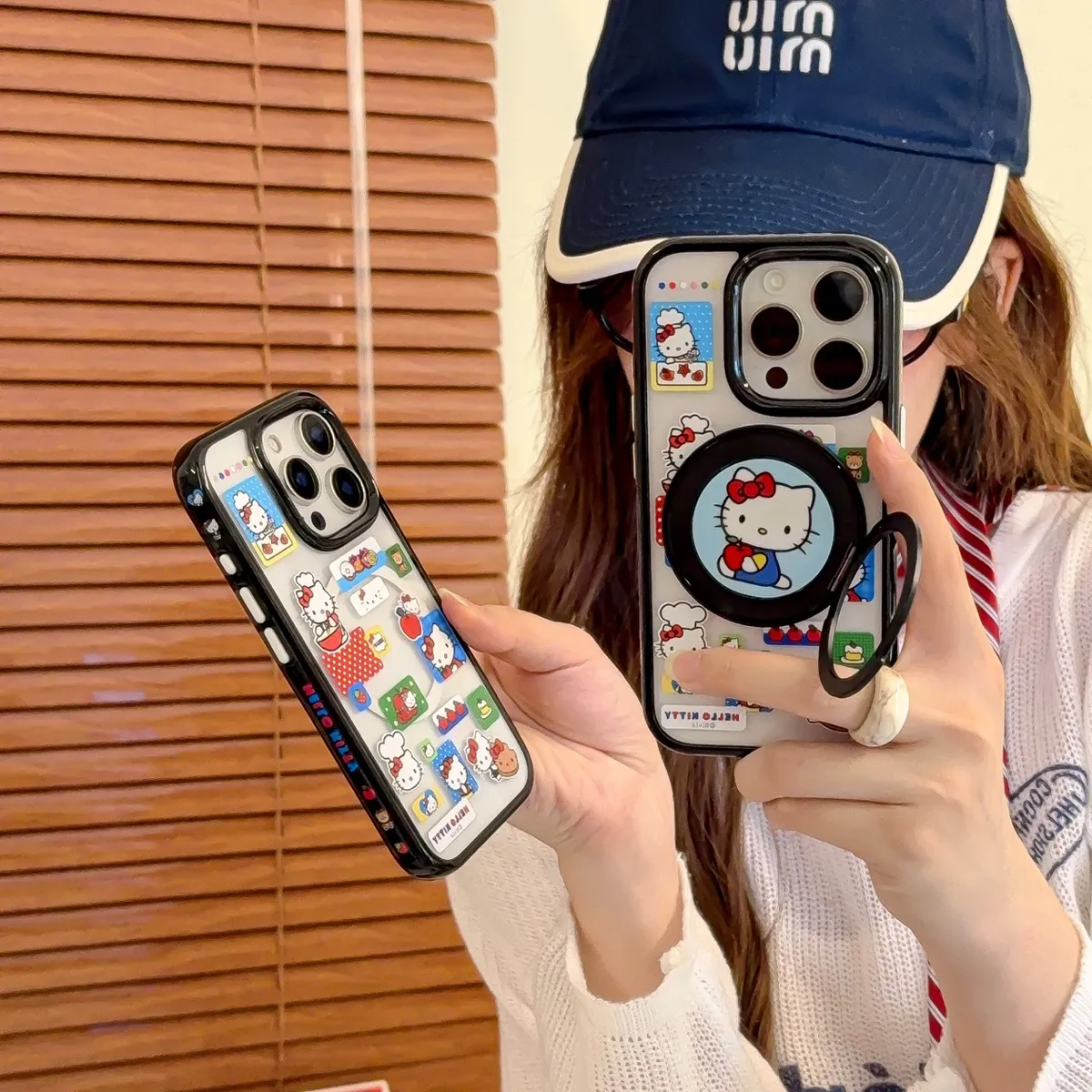日韩ins标签红苹果Kitty支架适用于iPhone16苹果15promax手机壳14透明磁吸保护套13全包防摔女
