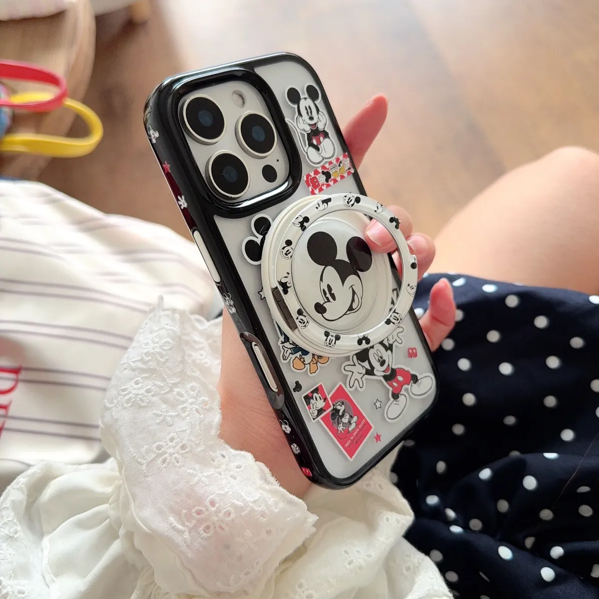 ins卡通米奇插画磁吸手机壳适用iPhone16promax手机壳苹果15新款透明14防摔简约13支架保护套 - 图片 3
