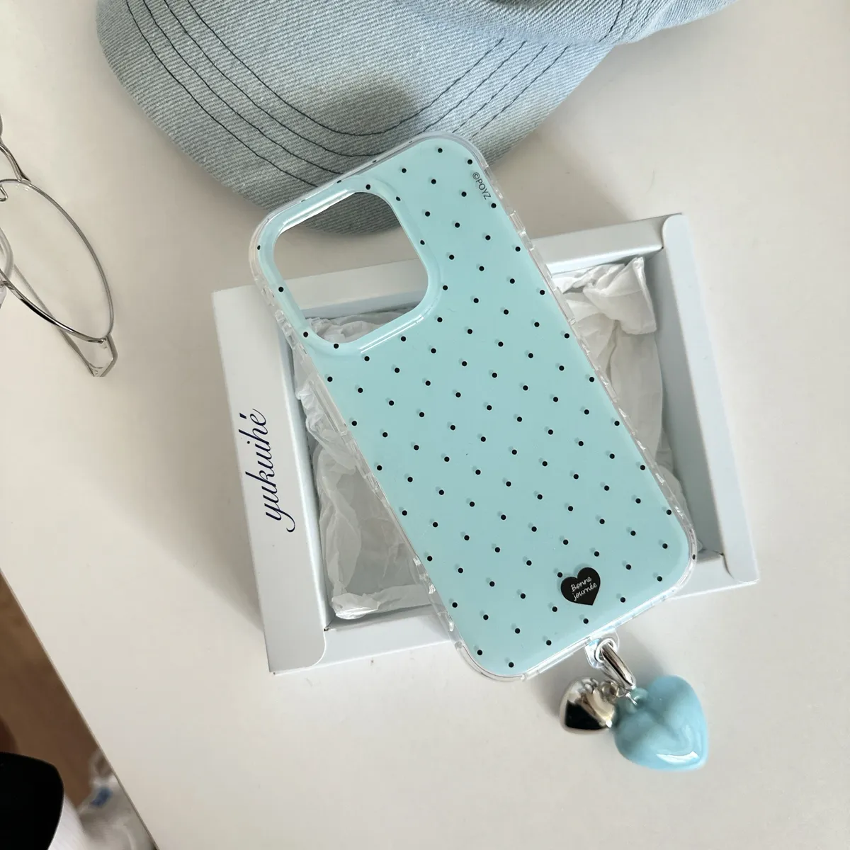 纯色波点爱心吊坠适用于苹果16/15/14/13/promax手机壳iphone16promax可爱卡通 - 图片 3