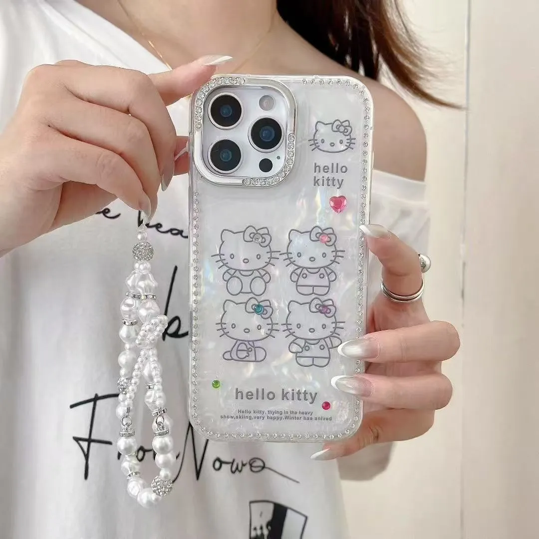 奢华高级感点钻贝壳纹四只猫适用于苹果16promax手机壳iphone15保护套14闪钻13防摔新款15pro可爱max手机套网红 - 图片 6