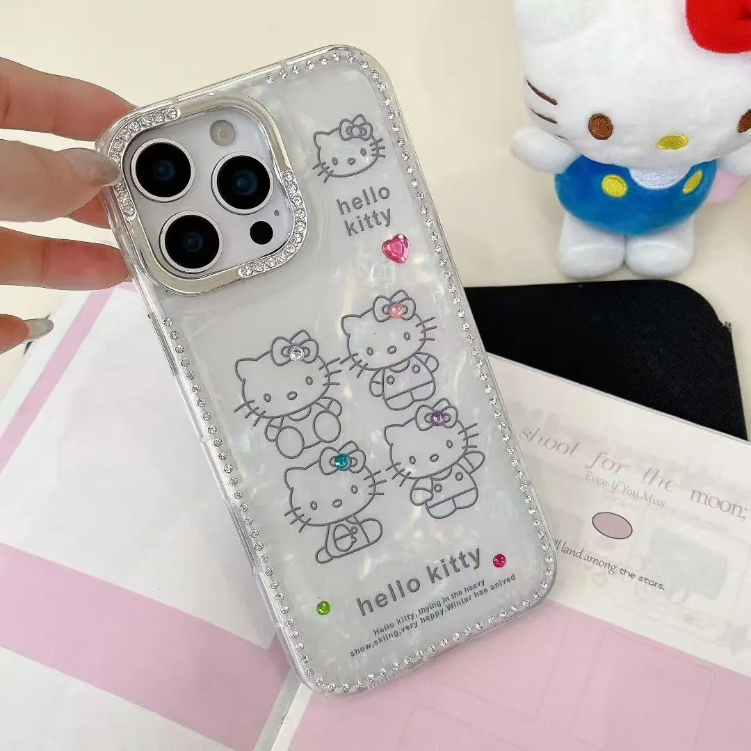 奢华高级感点钻贝壳纹四只猫适用于苹果16promax手机壳iphone15保护套14闪钻13防摔新款15pro可爱max手机套网红 - 图片 9