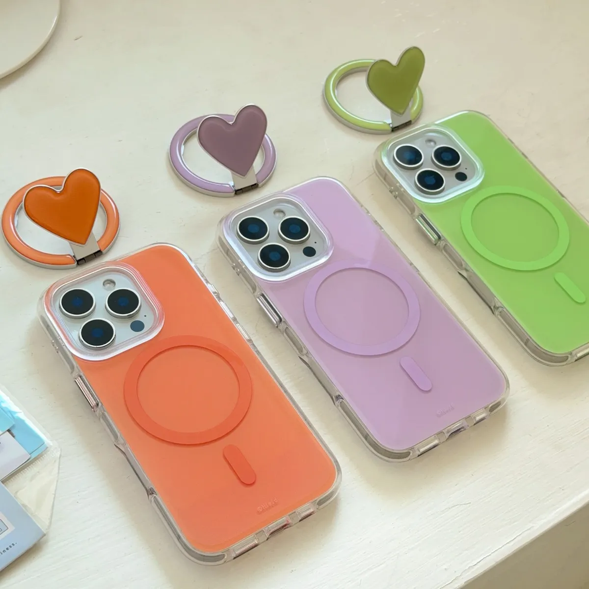 简约纯色3色爱心支架适用iPhone16promax手机壳苹果16磁吸充电15Pro全部防摔14保护壳13情侣款 - 图片 5