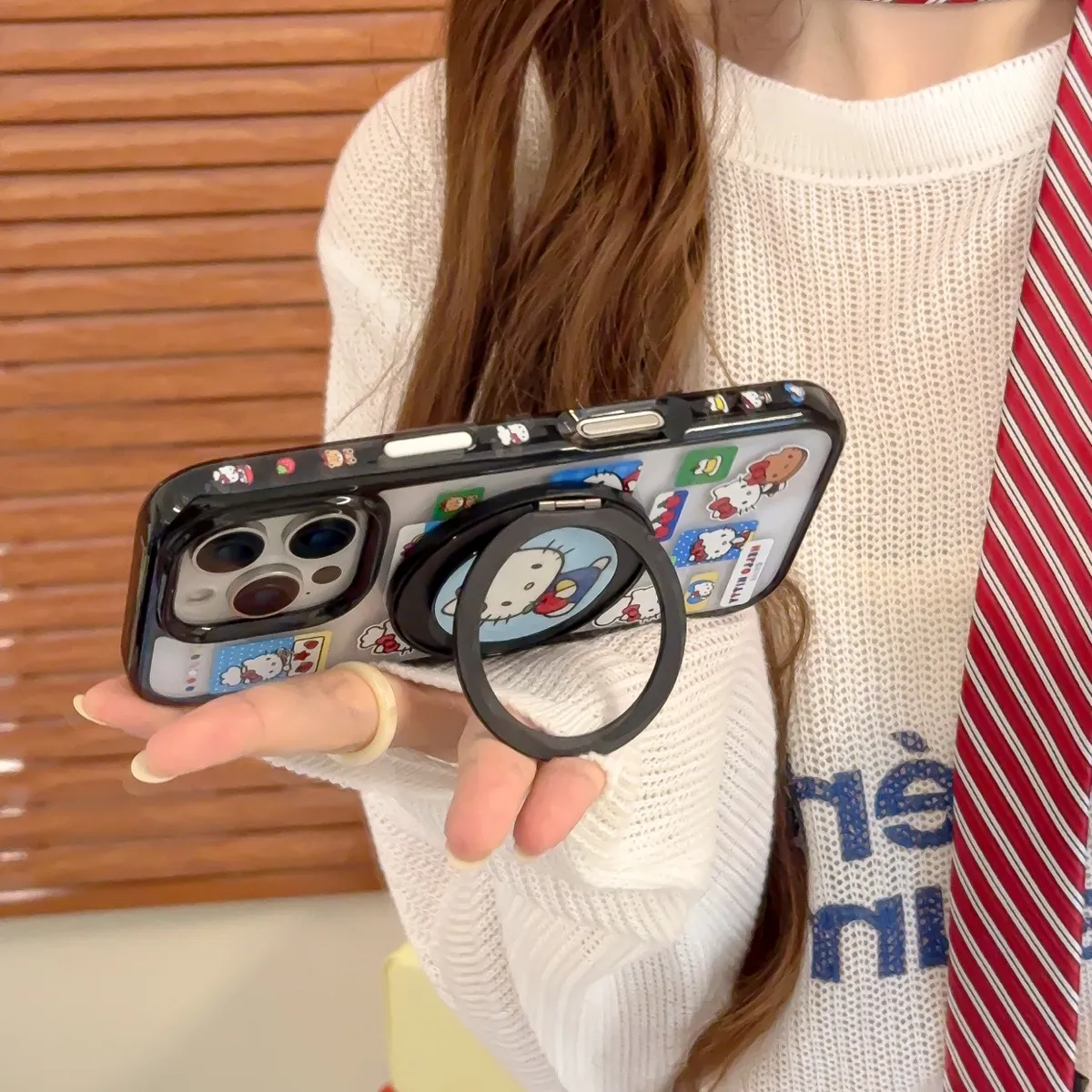日韩ins标签红苹果Kitty支架适用于iPhone16苹果15promax手机壳14透明磁吸保护套13全包防摔女 - 图片 9