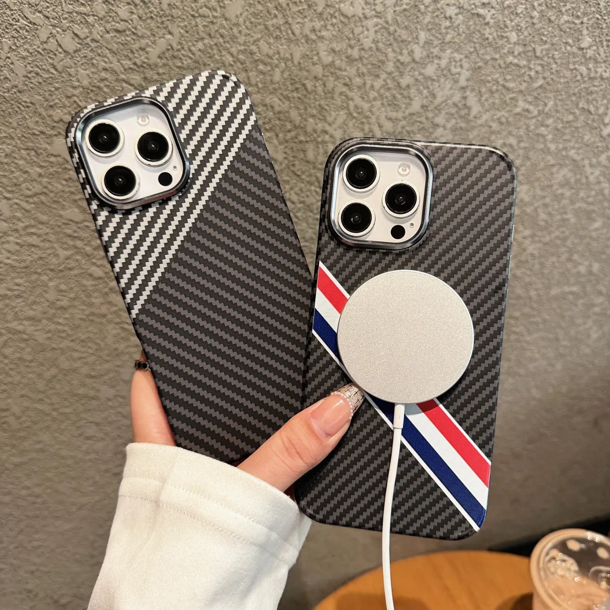 黑色条纹适用苹果iphone15ProMax手机壳高级感磁吸凯夫拉纹理14Pro磨砂防摔magsafe手机套13硬壳12金属镜头16promax - 图片 5