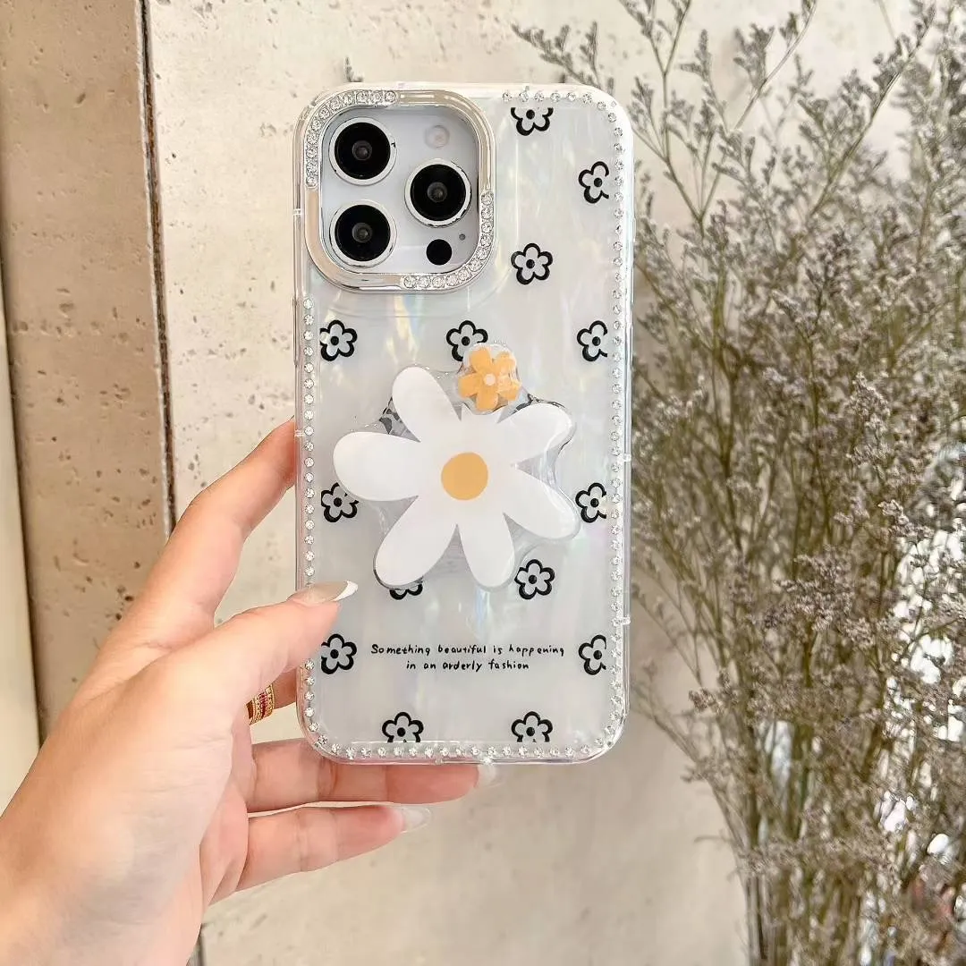 闪钻贝壳纹花朵旋转支架iPhone16/15手机壳适用苹果14/13promax硬壳12链条挂绳高级感小众日韩ins风新款 - 图片 2