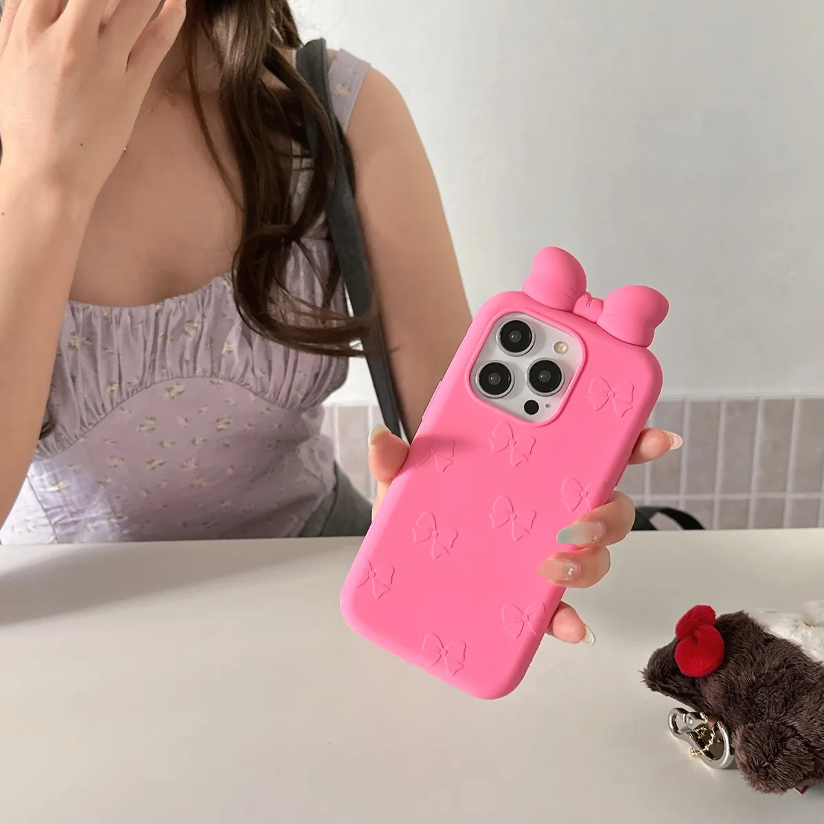 卡通立体可爱蝴蝶结适用iPhone15promax手机壳苹果16pro保护套13硅胶14防摔新款情侣创意软壳 - 图片 3