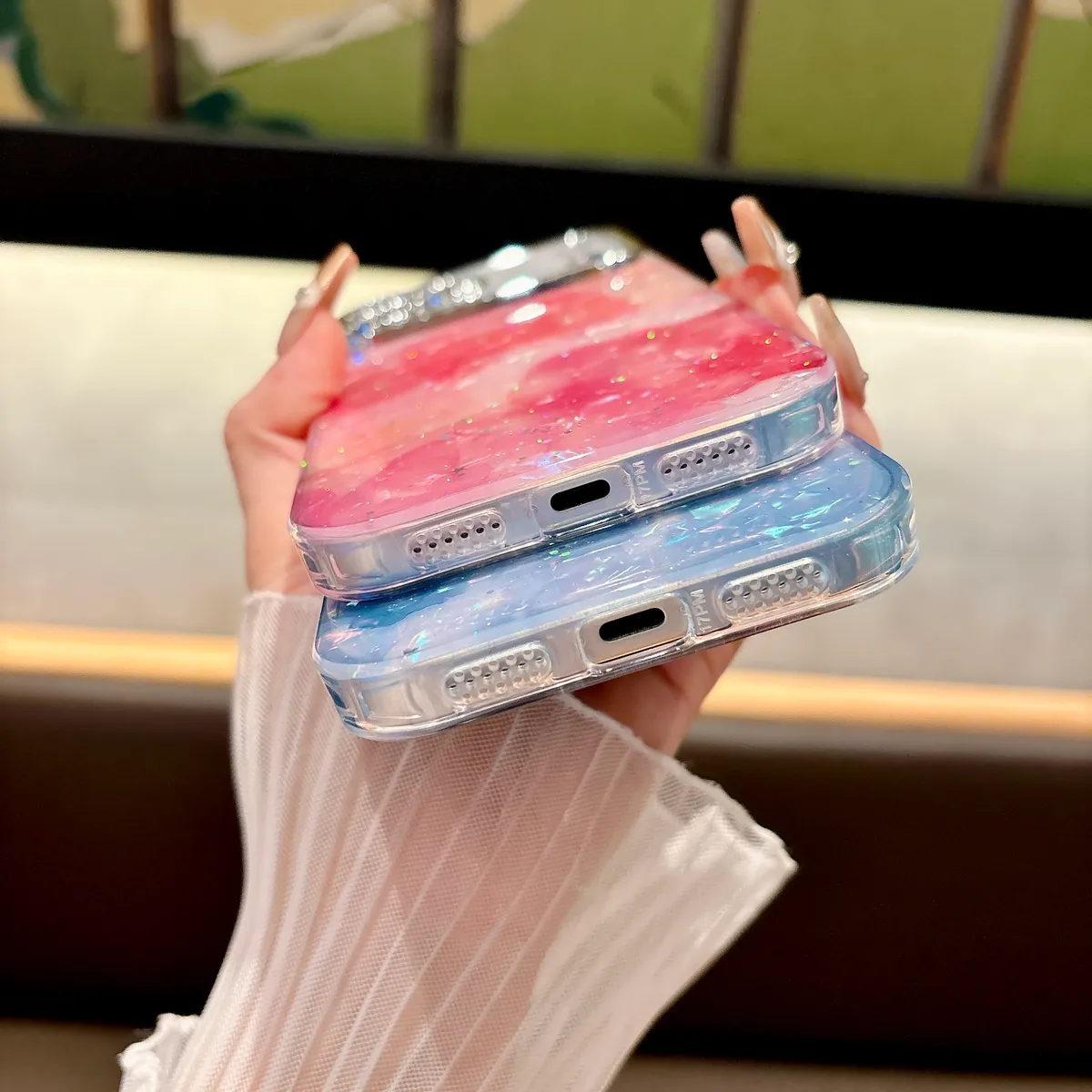 适用苹果系列iPhone17新款手机壳17pro16promax高级晕染理石纹14pro15promax银灰色闪粉镜头保护套 - 图片 8