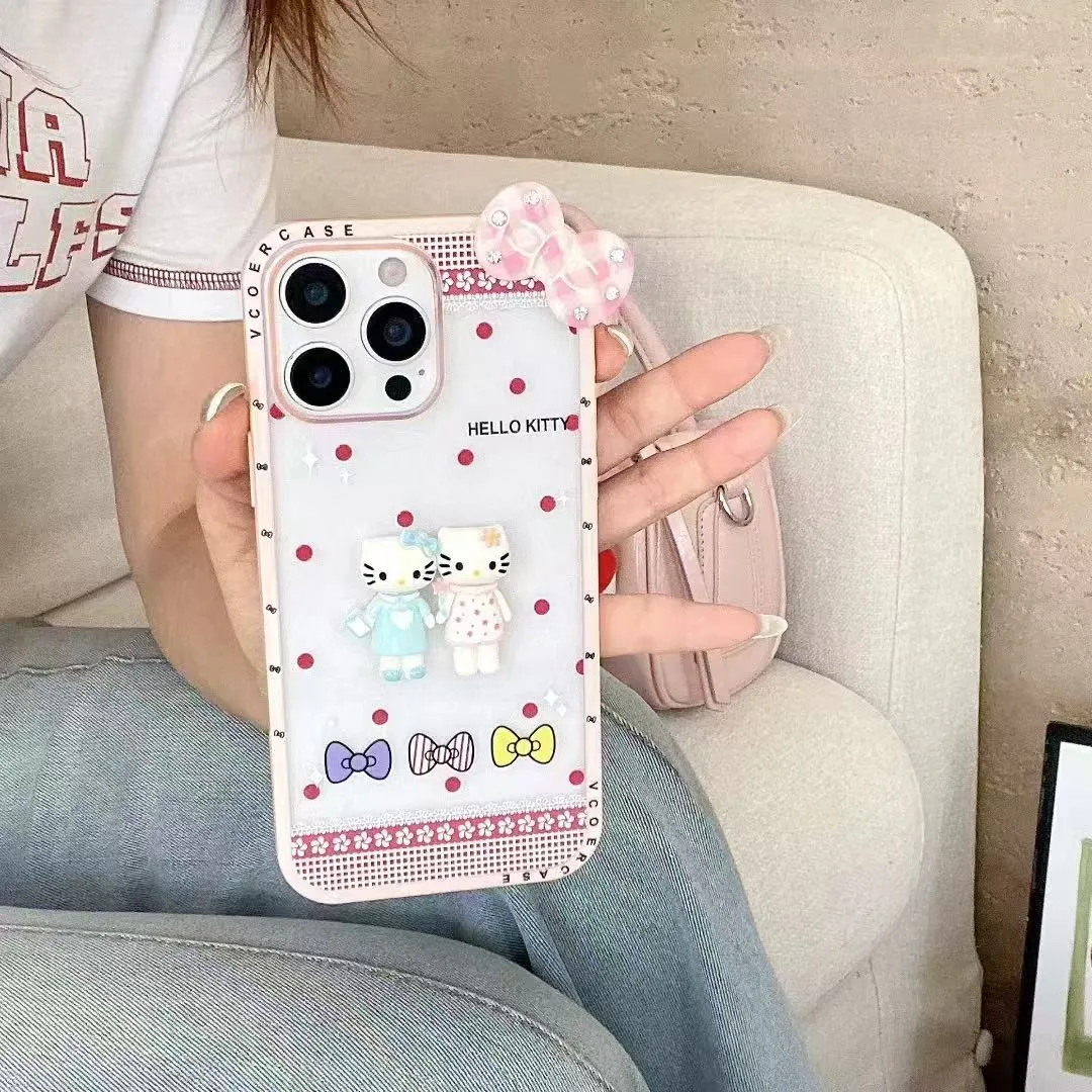 可爱立体蝴蝶结长腿kt猫适用于苹果16手机壳iphone15保护套14防摔13新款15promax女款15pro个性max手机套网红 - 图片 6