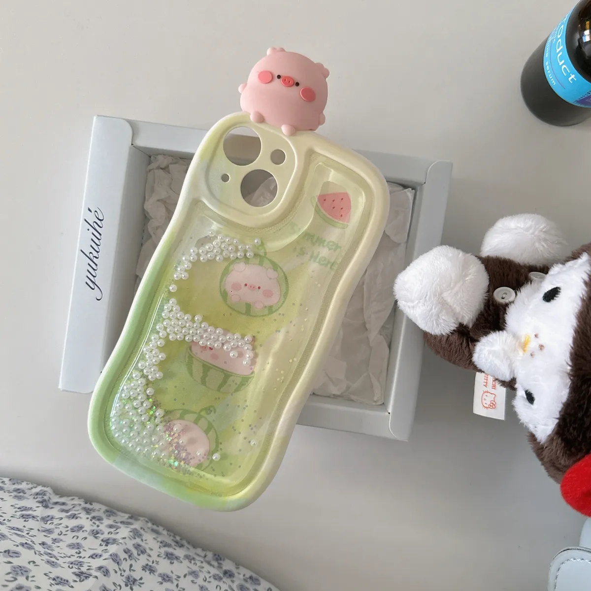 适用iphone14promax手机壳苹果13趴趴流沙绿底西瓜粉色小猪ins可爱唯美13pro max手机套15女款网红卡通14plus防摔16保护套 - 图片 6