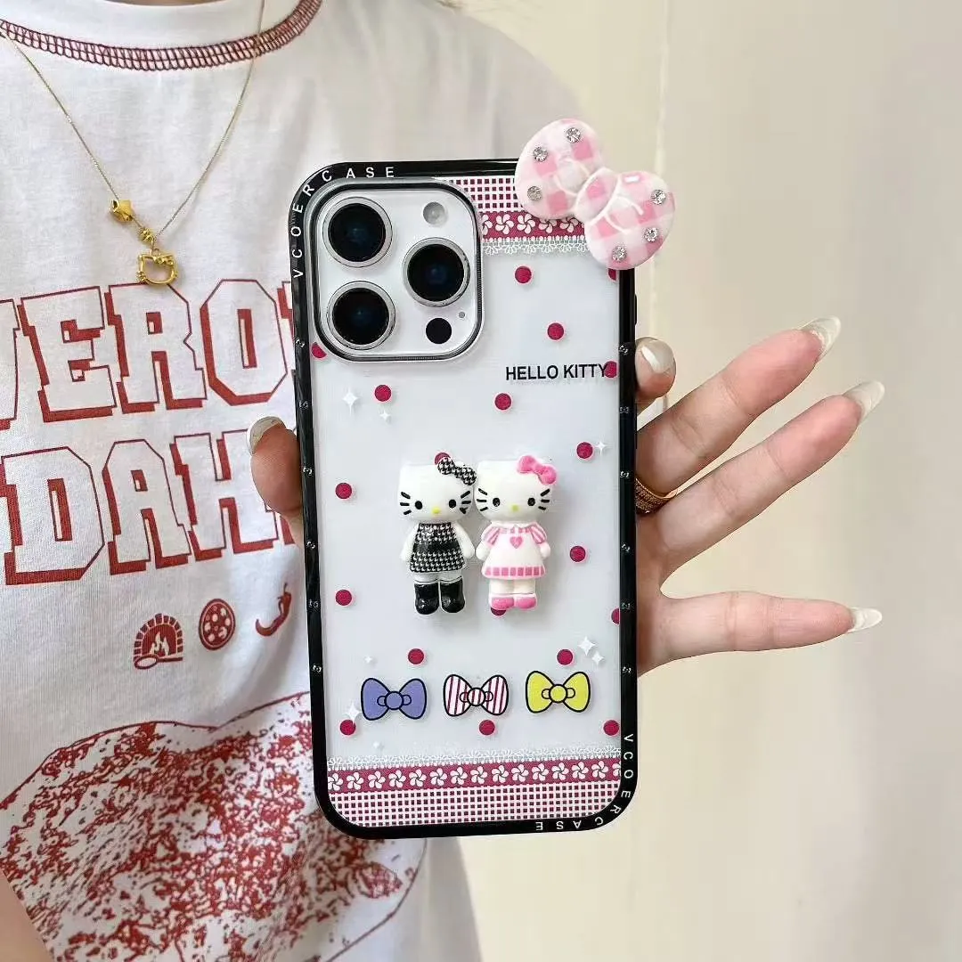 可爱立体蝴蝶结长腿kt猫适用于苹果16手机壳iphone15保护套14防摔13新款15promax女款15pro个性max手机套网红 - 图片 3