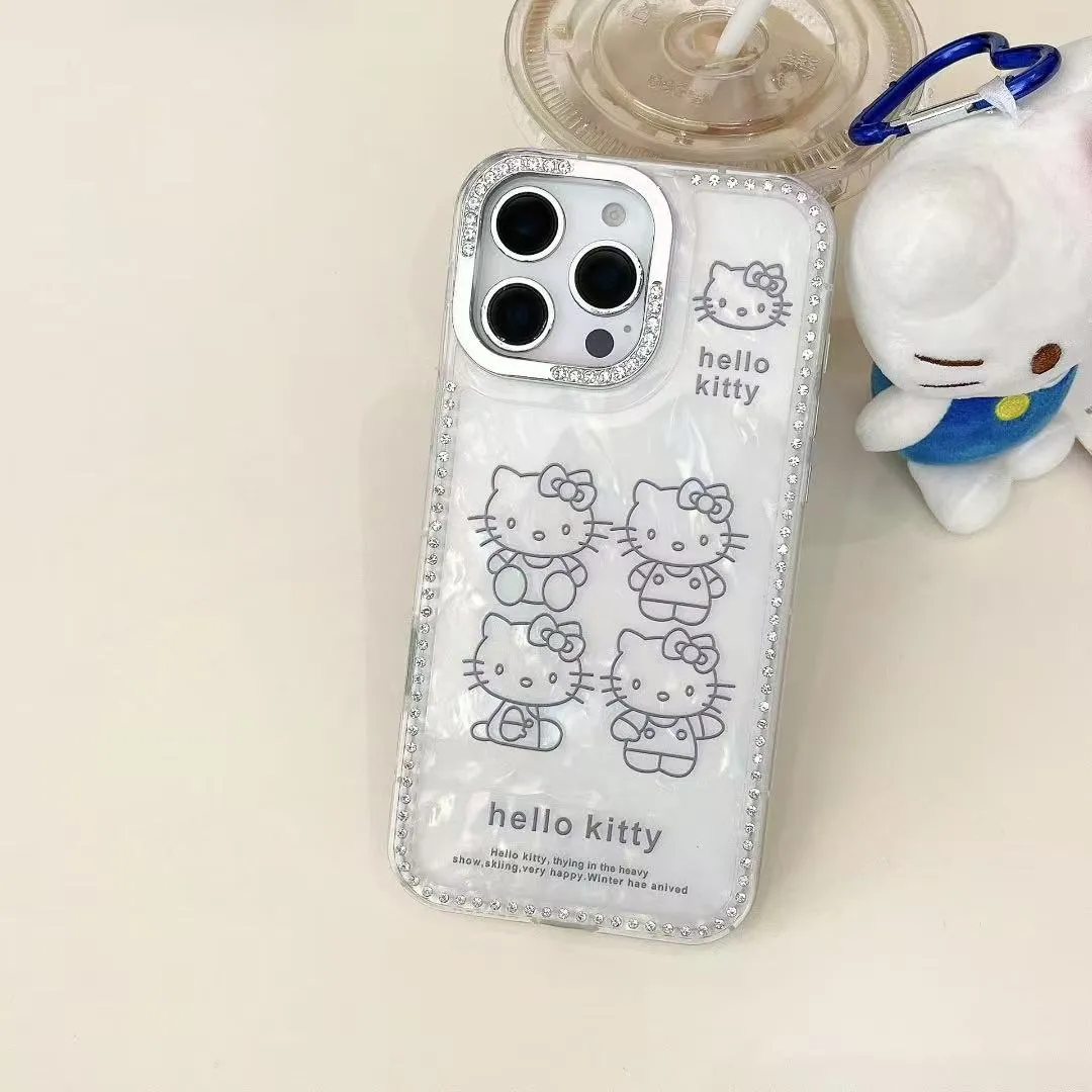 奢华高级感点钻贝壳纹四只猫适用于苹果16promax手机壳iphone15保护套14闪钻13防摔新款15pro可爱max手机套网红 - 图片 3
