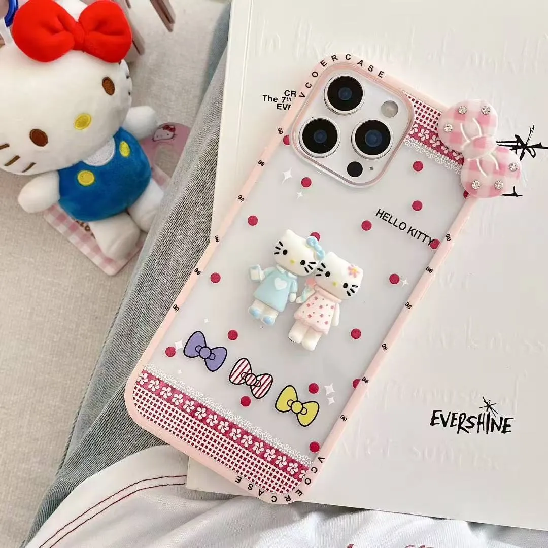 可爱立体蝴蝶结长腿kt猫适用于苹果16手机壳iphone15保护套14防摔13新款15promax女款15pro个性max手机套网红 - 图片 5