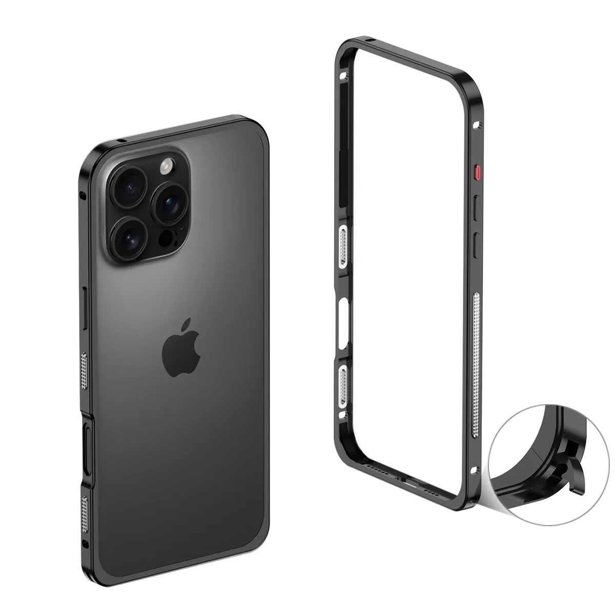 （外贸白底图）适用于iphone16promax/苹果15/14/13系列海马扣防摔散热金属简约边框保护套 - 图片 5