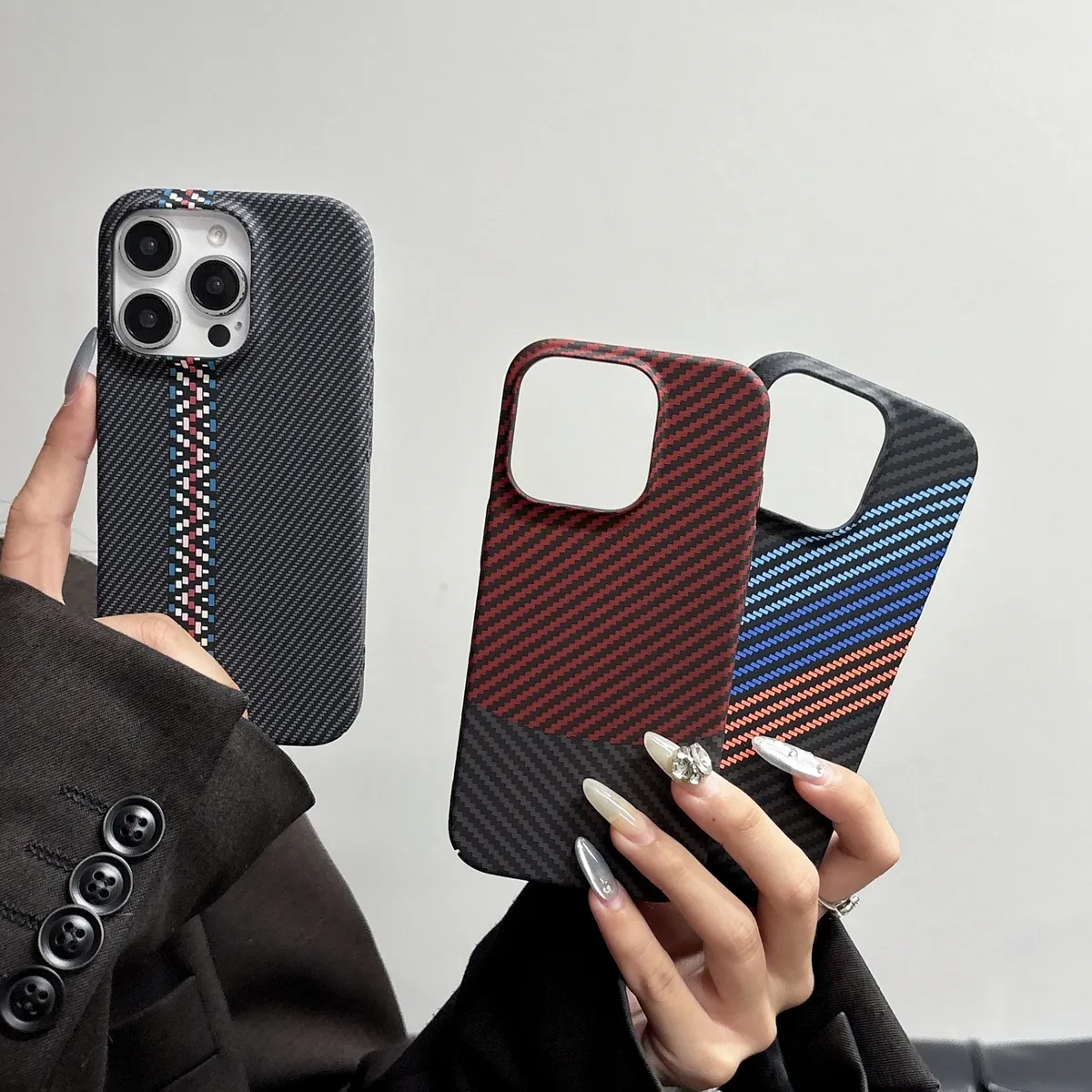 大孔碳纤维凯夫拉纹适用iPhone15ProMax苹果16手机壳14pro新款11超薄12磨砂13pro浮雕14男女16pm防摔套15plus