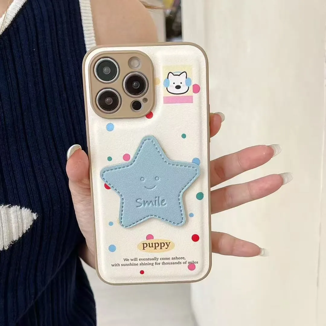 立体蓝星星适用苹果16promax手机壳新款iPhone15pro带手链斜跨16plus保护套时尚ins风韩系皮纹十六个性情侣 - 图片 9