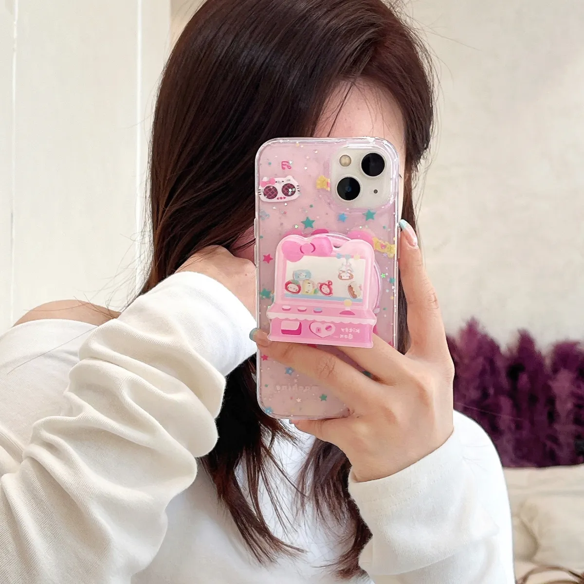 双层闪粉磁吸imd娃娃机kt猫适用苹果15摇摇乐支架iPhone16promax可爱卡通手机壳