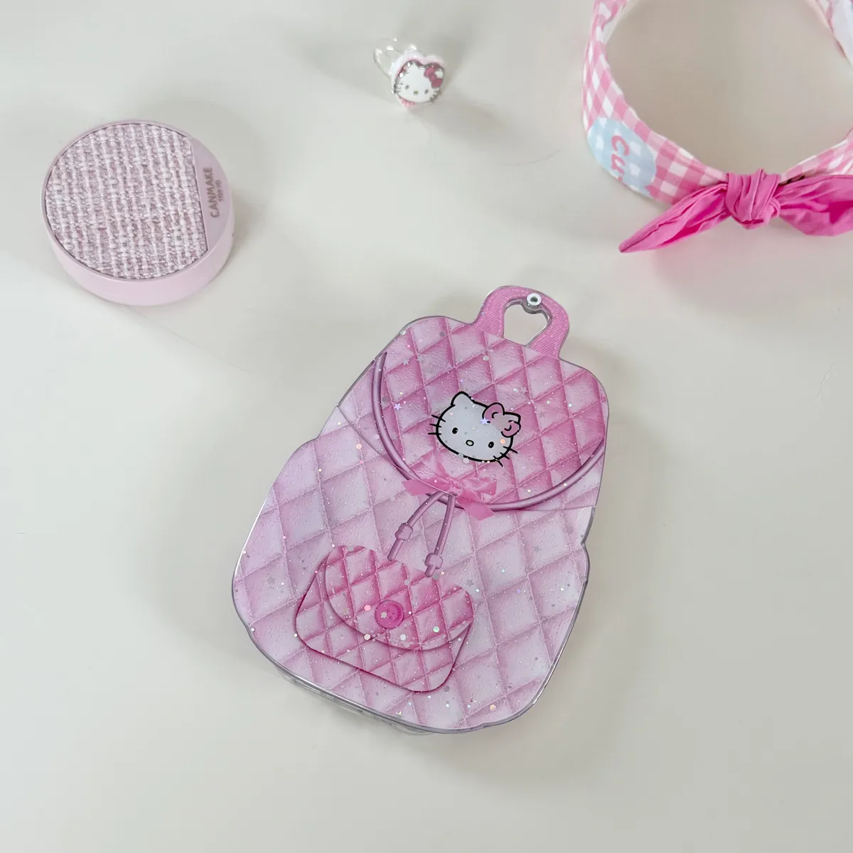 斜背推拉补妆镜Hellokitty菱格包包适用16ProMax苹果手机壳iPhone15Pro防摔13p男女款15保护套 - 图片 4