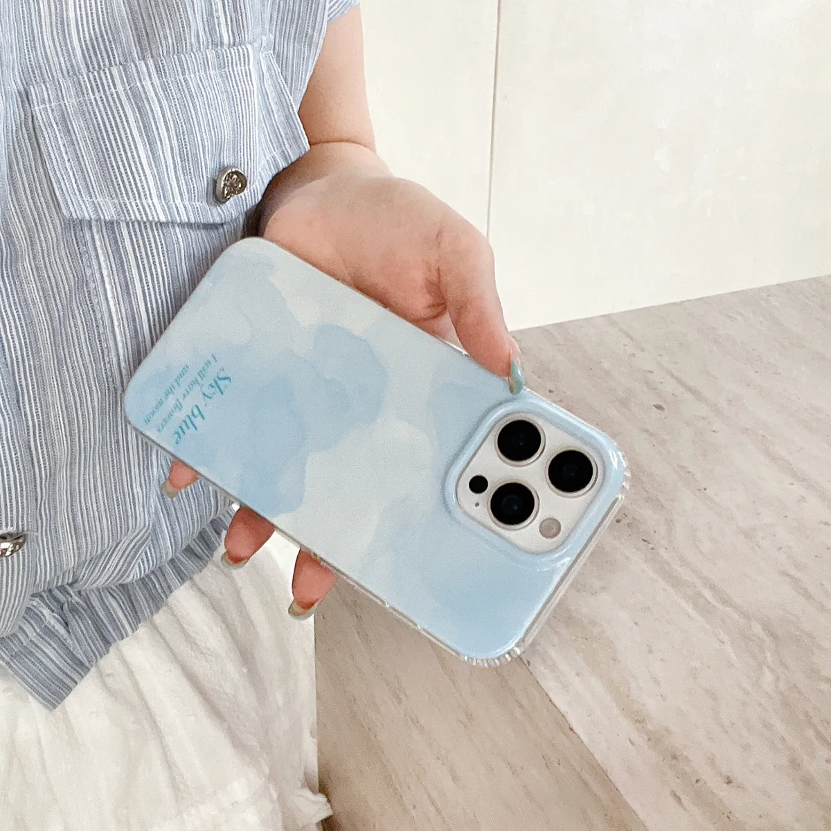ins风晕染skyblue适用iphone16promax苹果15手机壳14pm新款ai按键全包防摔软壳小众卡通韩系 - 图片 3