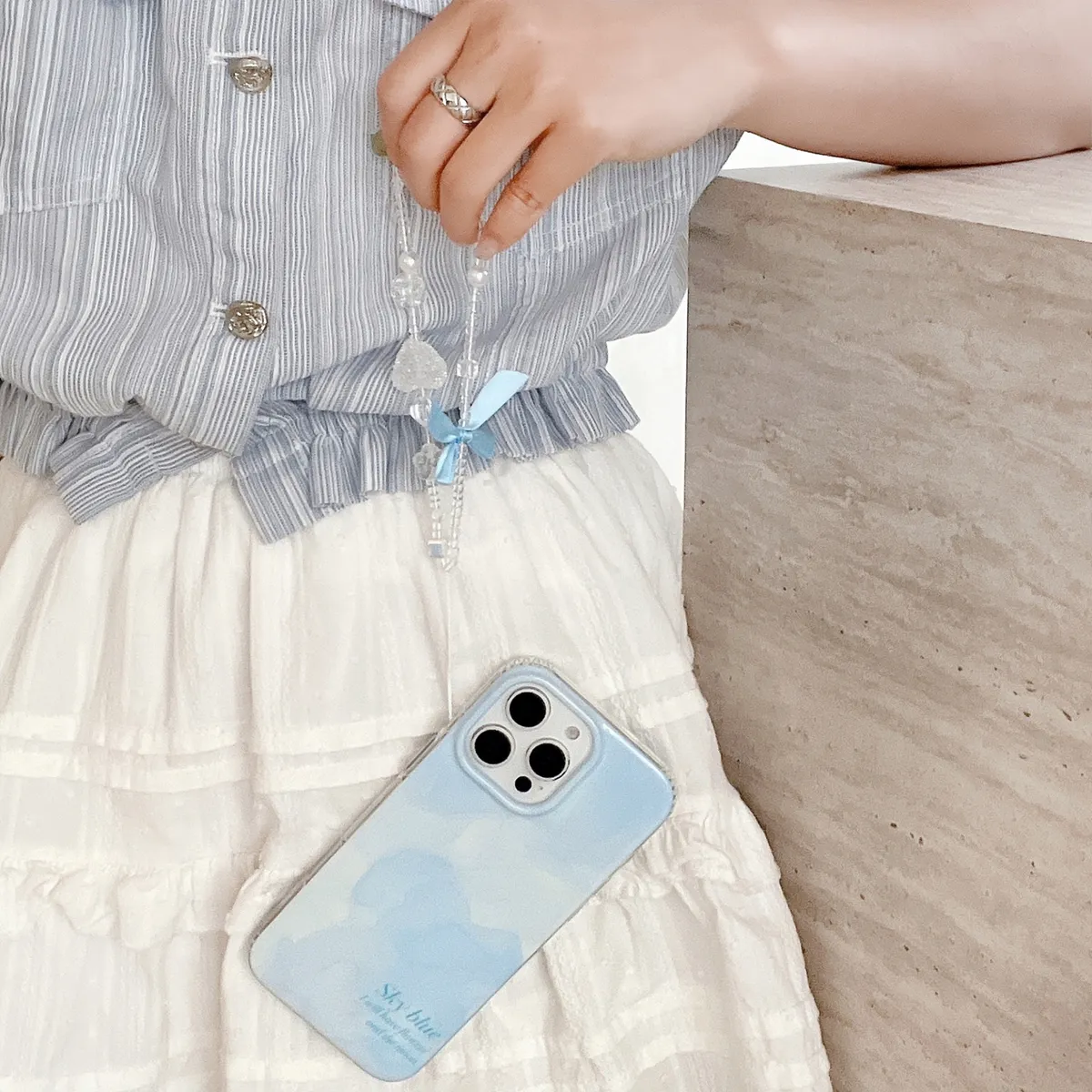 ins风晕染skyblue适用iphone16promax苹果15手机壳14pm新款ai按键全包防摔软壳小众卡通韩系 - 图片 5