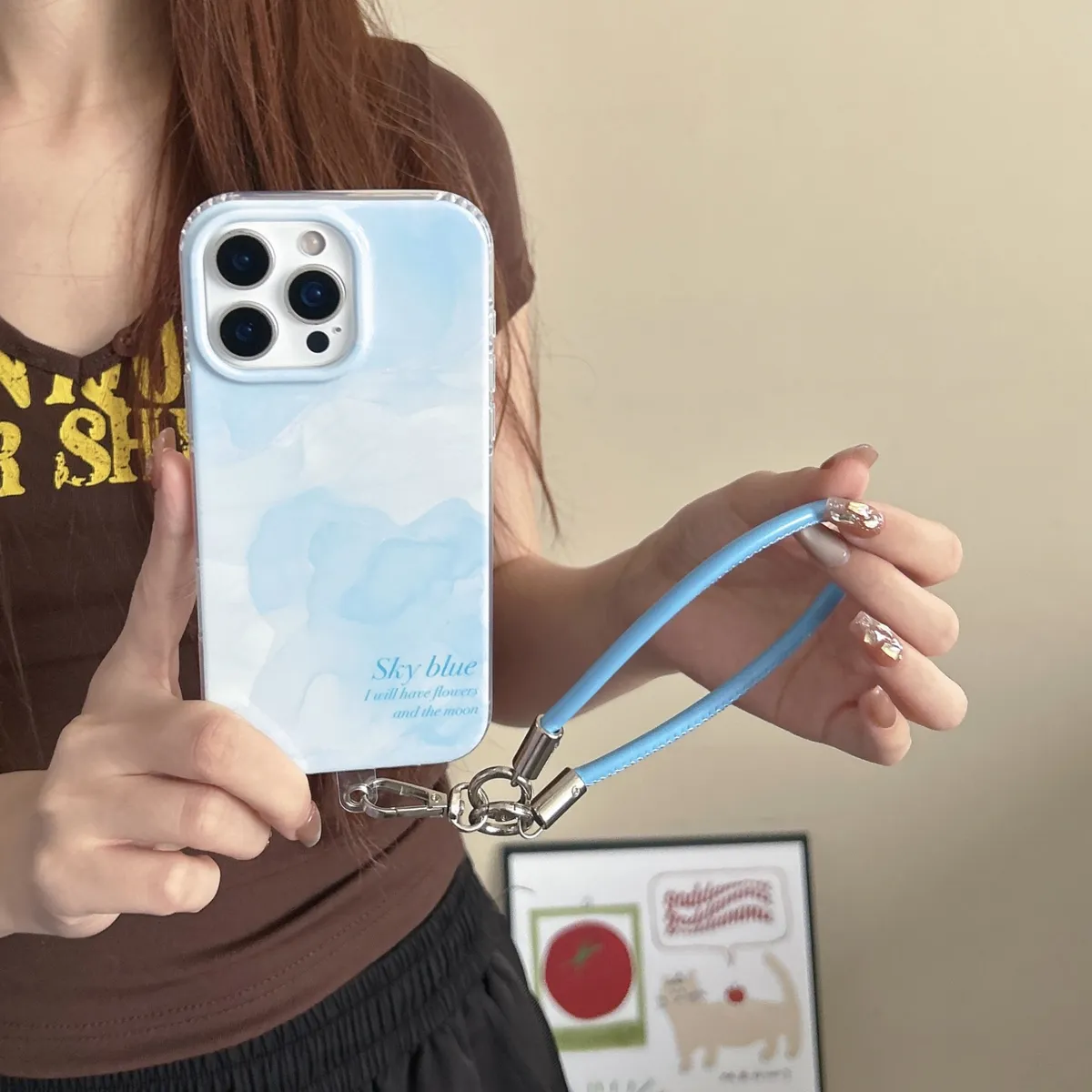 ins风高级感晕染蓝色立体宝石贴饰适用iPhone16Promax苹果15手机壳全包保护套 - 图片 6
