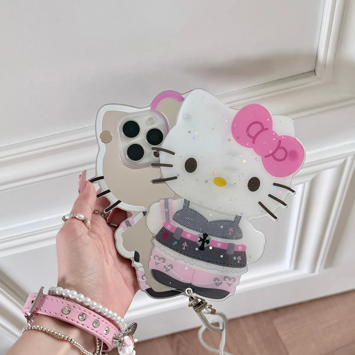 斜背推拉补妆镜克罗心Hellokitty适用16ProMax苹果手机壳iPhone15Pro防摔13p男女款15保护套 - 图片 7