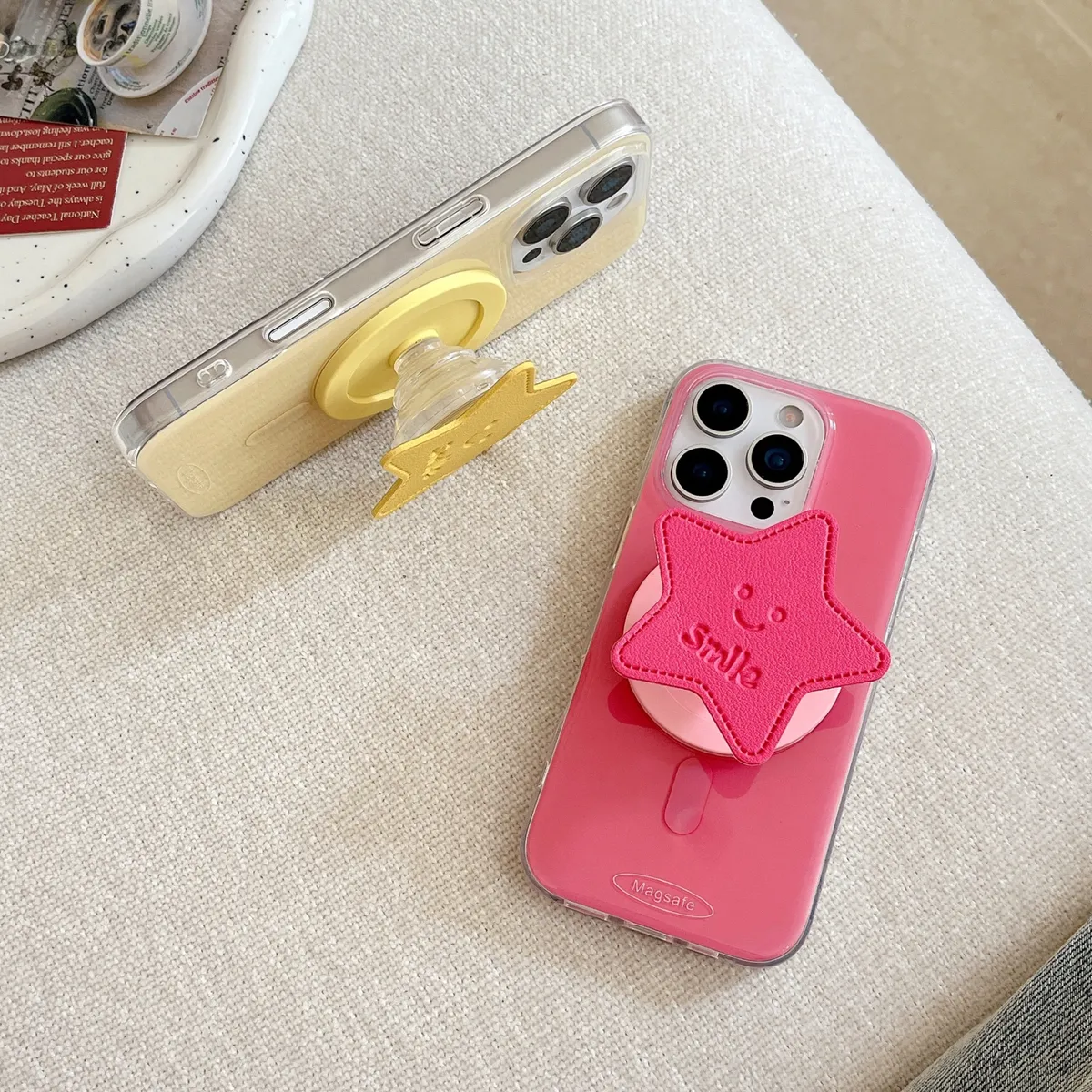 双层磁吸 糖果色星星皮纹支架适用iPhone16promax苹果15pro手机壳13promax新款防摔保护套 - 图片 5