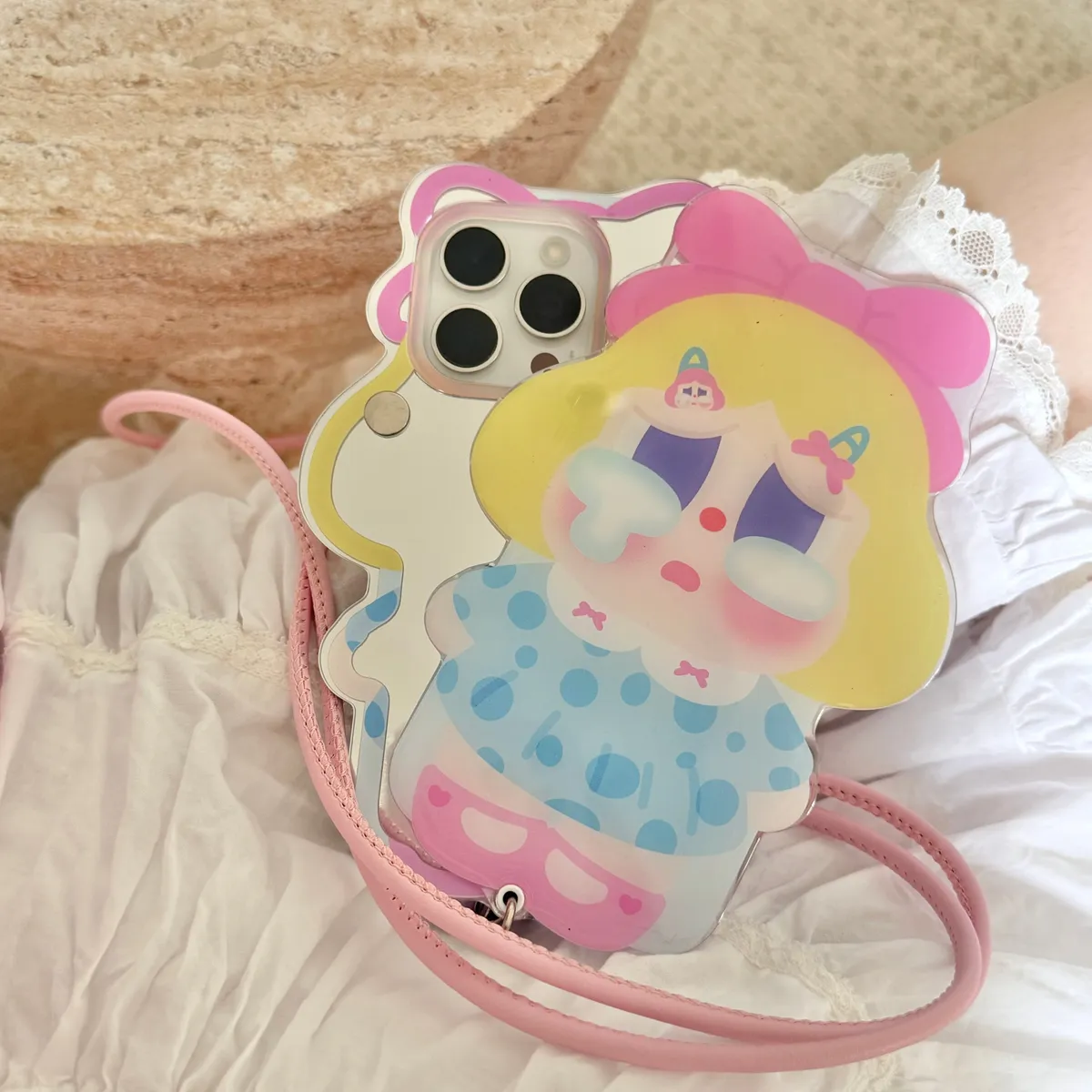 斜背推拉补妆镜 哭娃适用可爱16ProMax苹果手机壳iPhone15Pro14pm卡通系13保护套 - 图片 10