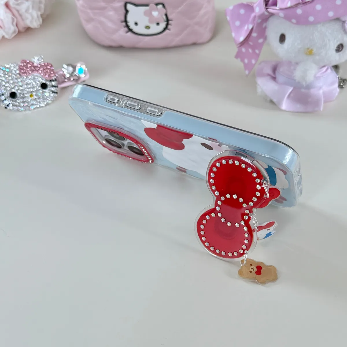 点钻褶皱 蝴蝶结Kitty折叠支架适用16ProMax苹果手机壳iPhone15Pro防摔13p男女款15保护套