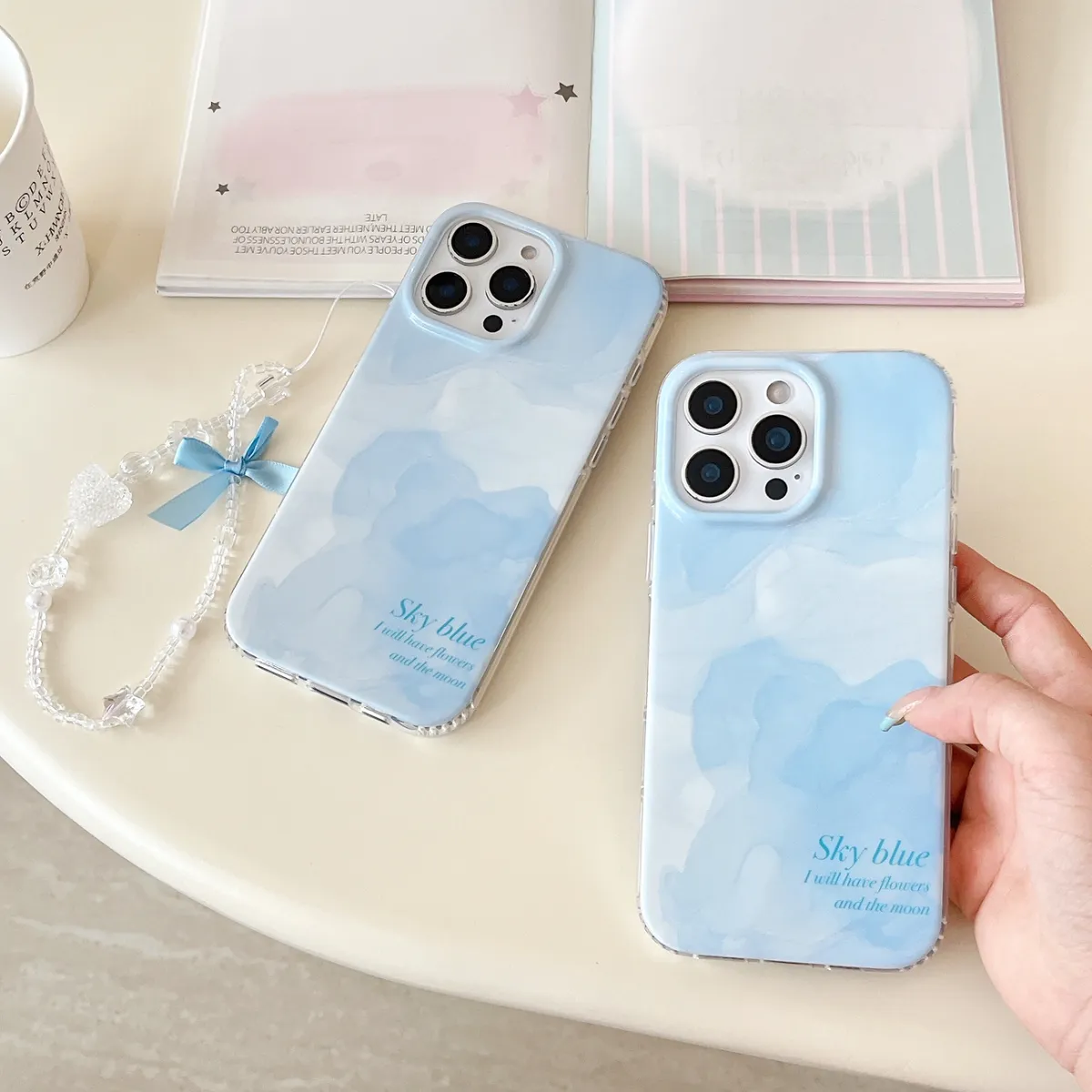 ins风晕染skyblue适用iphone16promax苹果15手机壳14pm新款ai按键全包防摔软壳小众卡通韩系