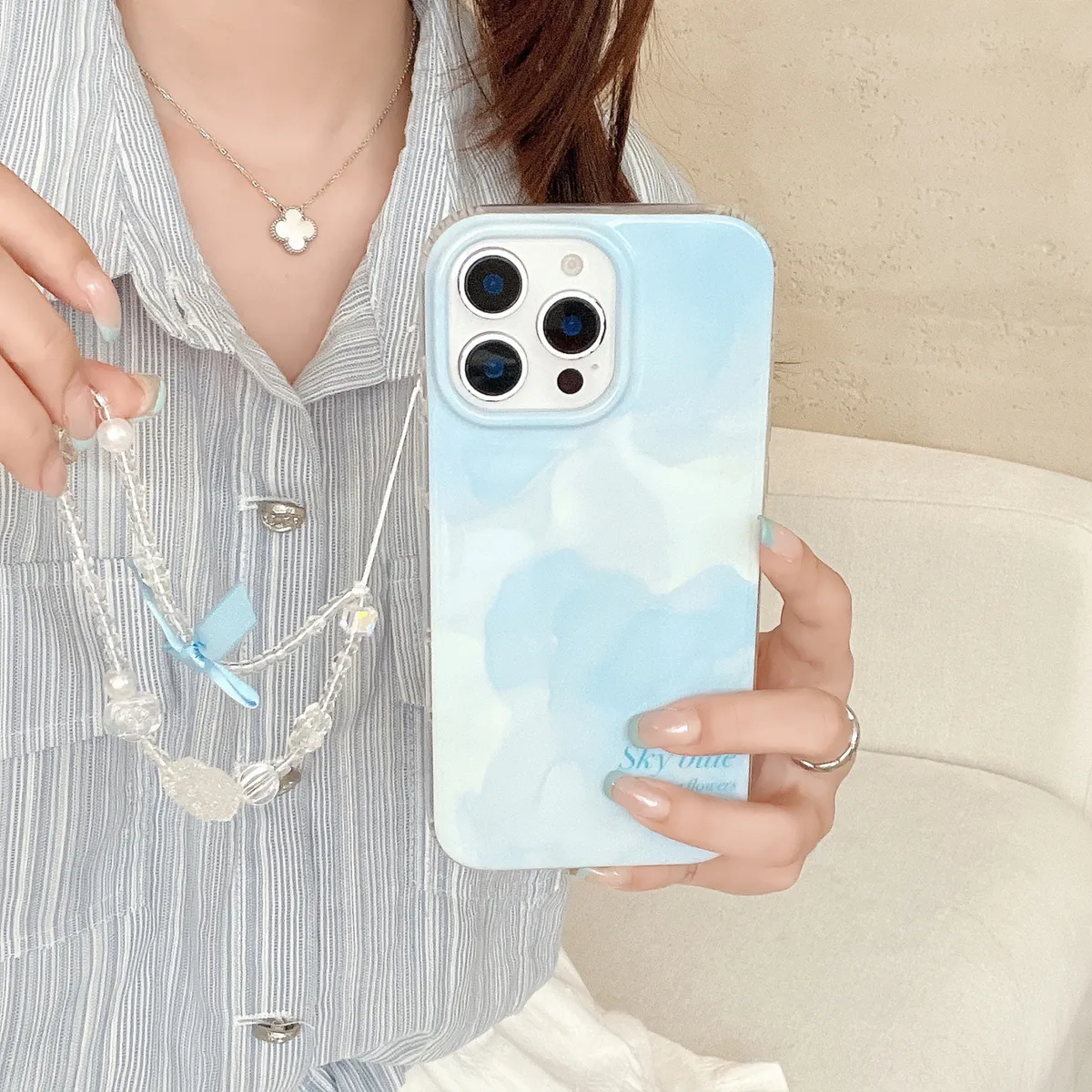 ins风晕染skyblue适用iphone16promax苹果15手机壳14pm新款ai按键全包防摔软壳小众卡通韩系 - 图片 7