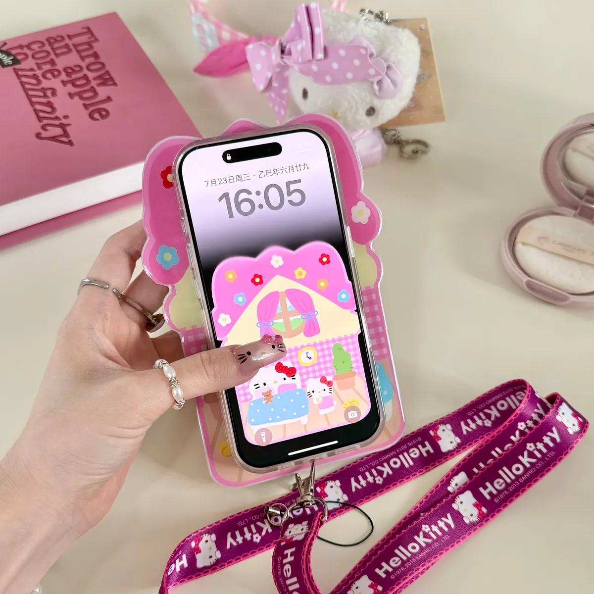 斜背推拉补妆镜Hellokitty房子适用16ProMax苹果手机壳iPhone15Pro防摔13p男女款15保护套 - 图片 2