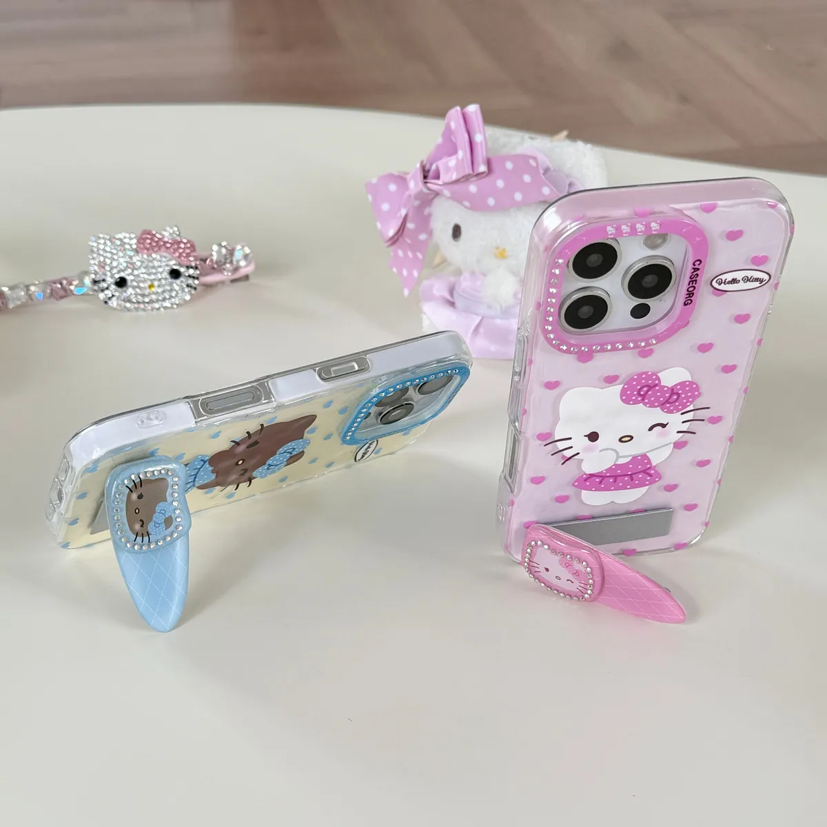 点钻褶皱爱心Kitty发夹支架适用16ProMax苹果手机壳iPhone15Pro防摔13p男女款15保护套 - 图片 9