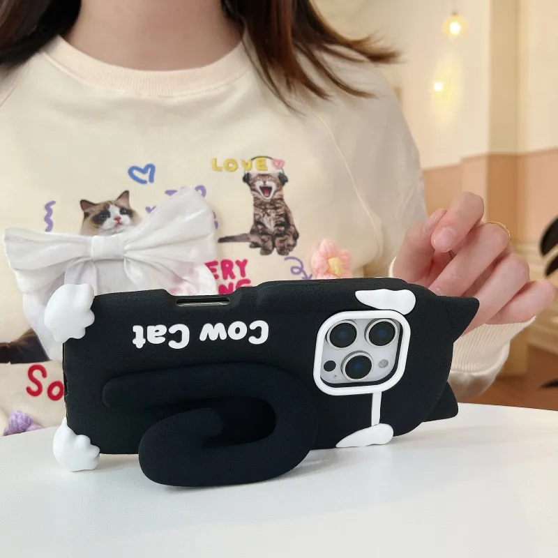 可爱立体奶牛猫适用iPhone16promax手机壳创意新款苹果15plus软硅胶全包防摔14pro - 图片 3