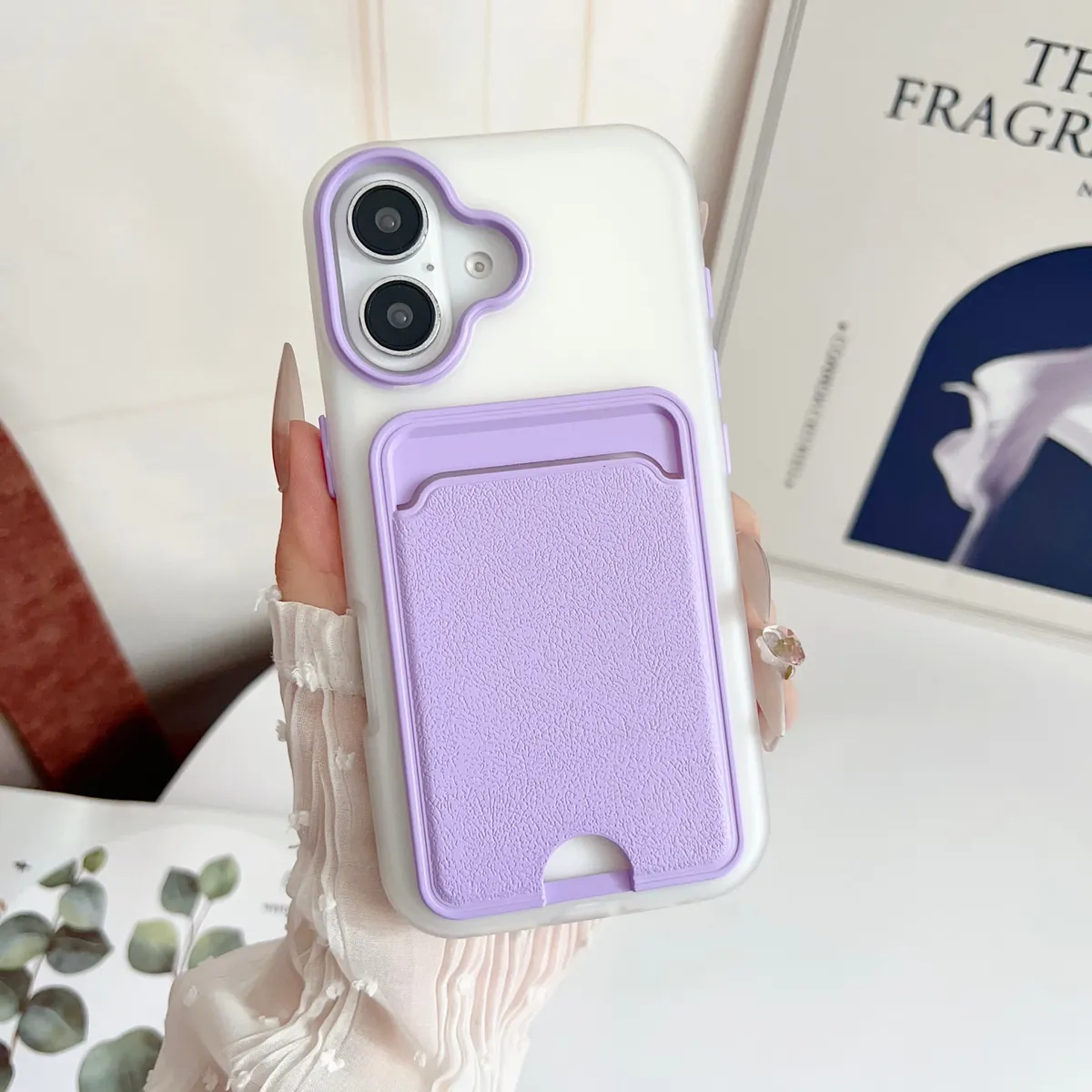 简约糖果色二合一TPU适用iphone16promax手机壳14plus大孔硬壳15苹果13少女17/17 PRO MAX小众皮纹卡包手机套 - 图片 8