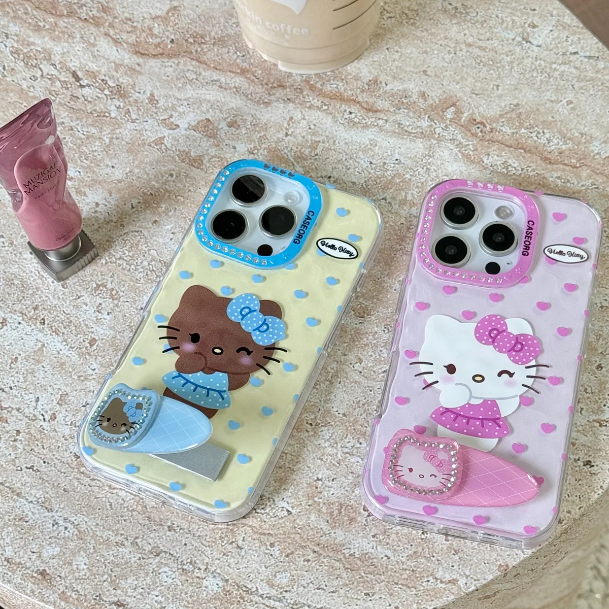 点钻褶皱爱心Kitty发夹支架适用16ProMax苹果手机壳iPhone15Pro防摔13p男女款15保护套 - 图片 7