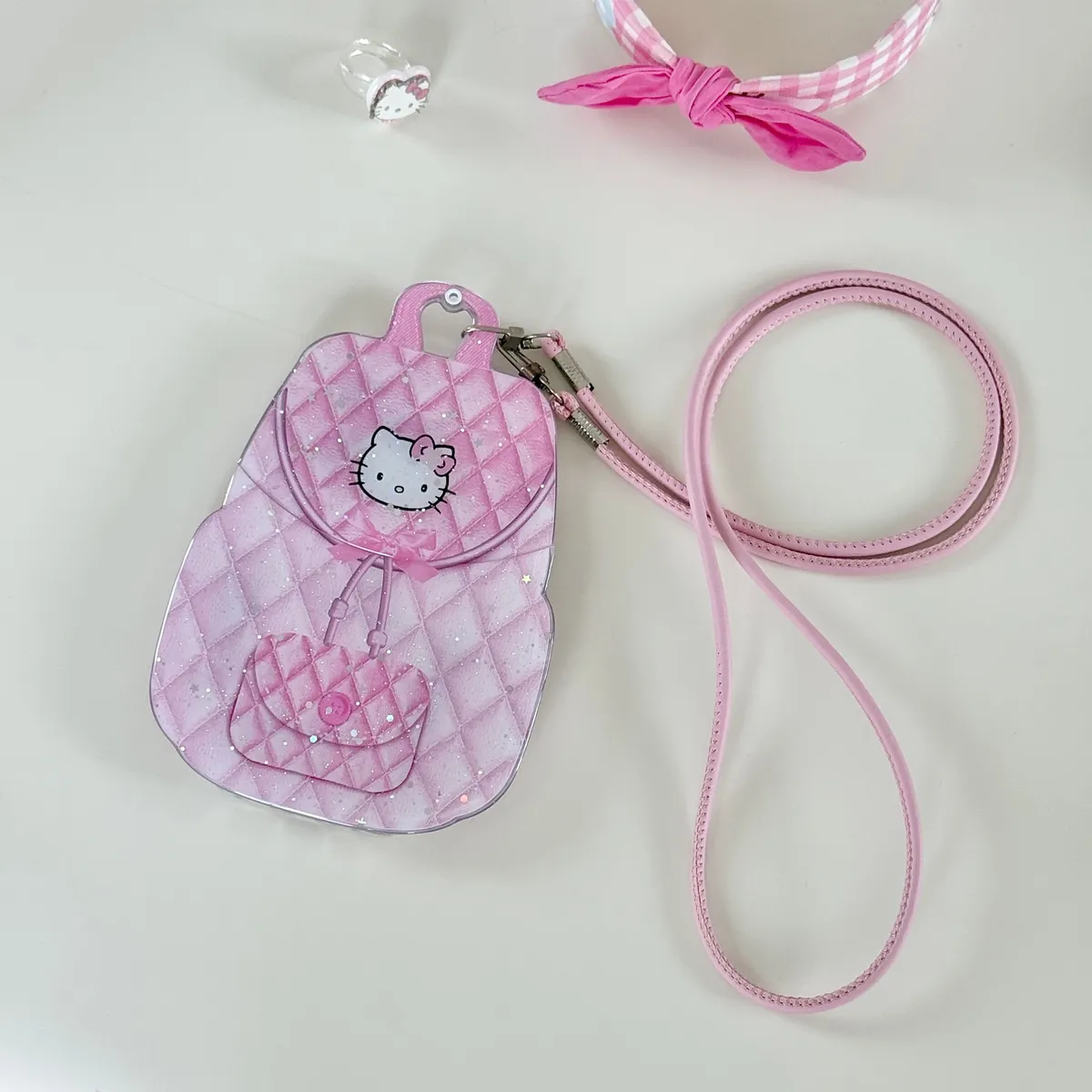 斜背推拉补妆镜Hellokitty菱格包包适用16ProMax苹果手机壳iPhone15Pro防摔13p男女款15保护套 - 图片 5
