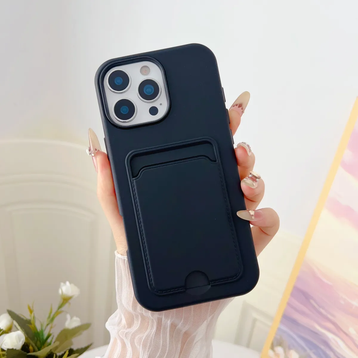 新款卡包iPhone16pro手机壳适用15苹果14promaxTPU13插卡槽12二合一卡套一体PC男女款门禁卡IP16带卡包15plus保护套 - 图片 5